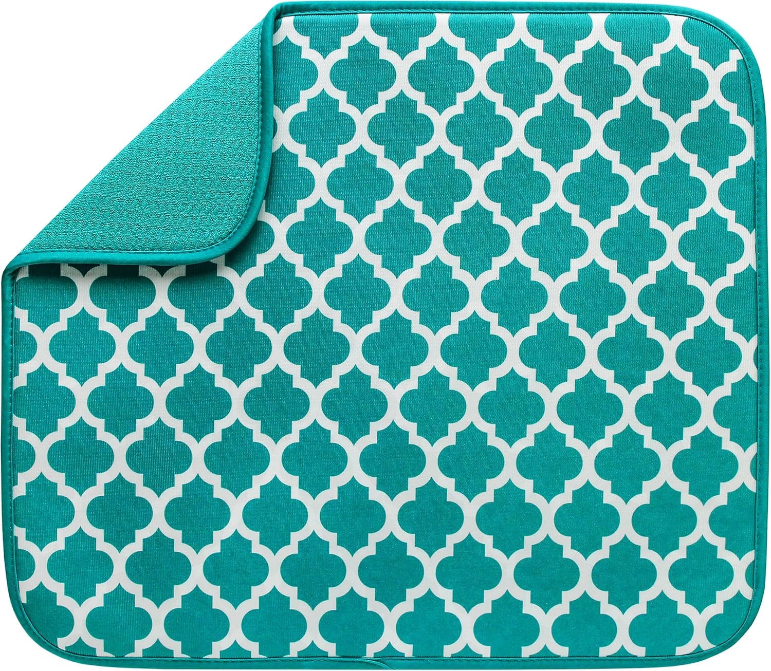 Dish Drying Mat, Absorbent Microfiber Kitchen Counter Mat, Dish Drying Pad for Dishes, Utensils, Pots and Pans , 16" x 18" , Green Trellis