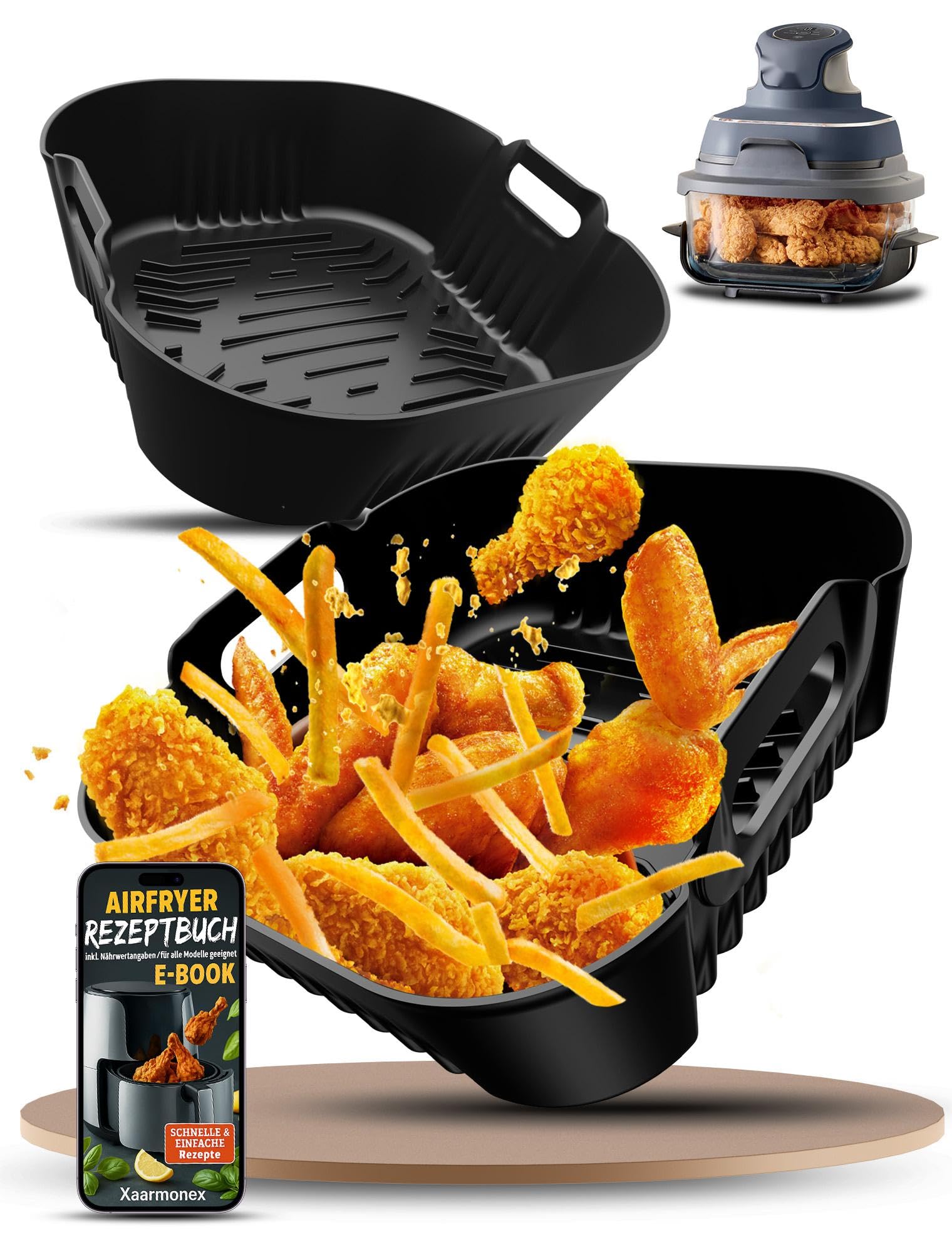 Silicone Air Fryer Liners 2 Pack for Ninja Dual Zone AF400UK AF451UK AF300UK 8–9.5L Foodi MAX, Compatible with Tower T17088, Keplin, EMtronics Reusable Non-Stick Dishwasher Safe Accessories — view 11