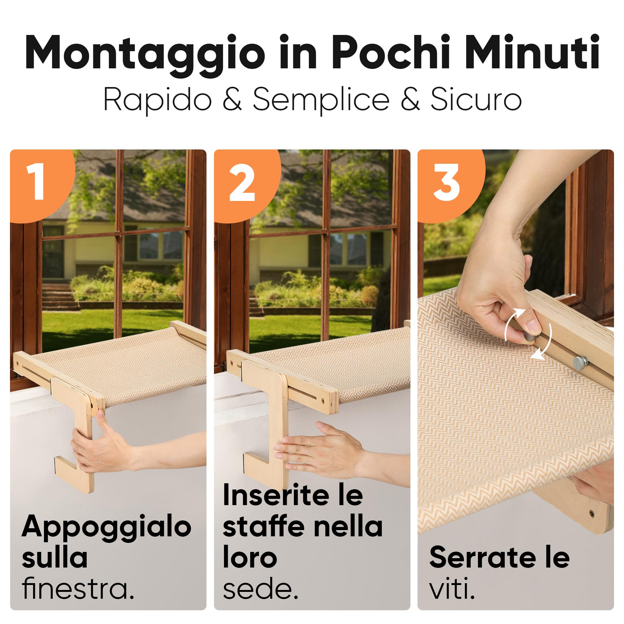 FUKUMARU Amaca per Gatti, Ripiano per Davanzale e Pavimento, Letto da Finestra per Gatti Grandi e Cuccioli, Struttura Rinforzata in Legno e Metallo, Amaca Trasformabile, Facile da Montare