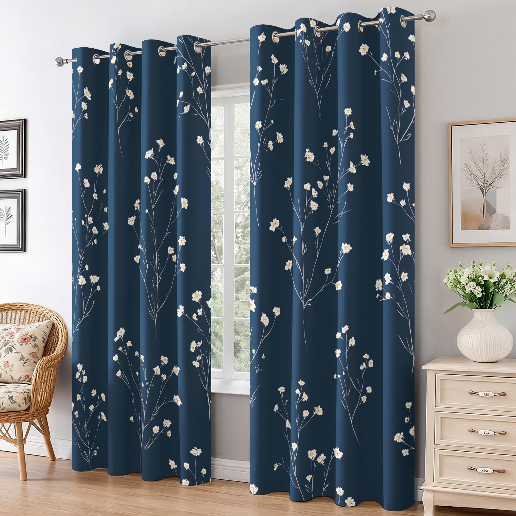 Générique Rideaux Motif Fleur Rustique, 140x160 cm Lot de 2