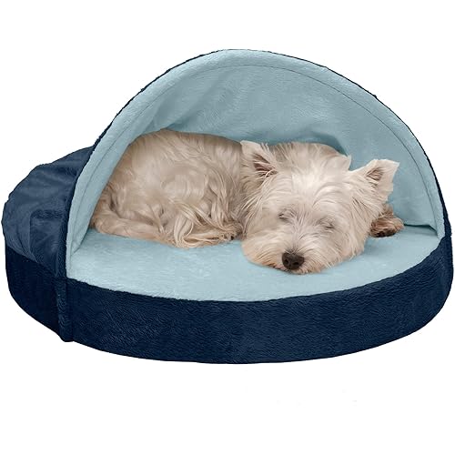 Furhaven Cozy Pet Beds for Small, Medium, and Large Dogs and Cats - Snuggery Hooded Burrowing Cave Tent, Deep Dish Cushion Donut Dog Bed with Attached Blanket, and More