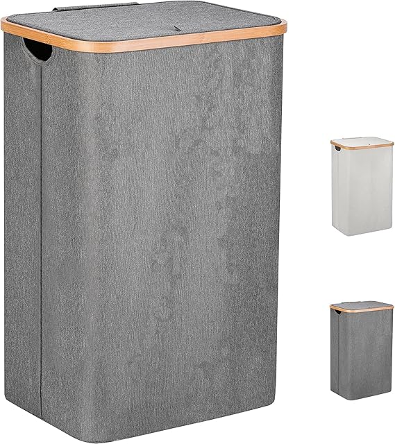 YXIAOO Laundry Basket Grey with Lid Laundry Basket Collector Compartments 100 L Removable Laundry Bag Foldable Laundry Chest Laundry Basket Laundry Basket Grey