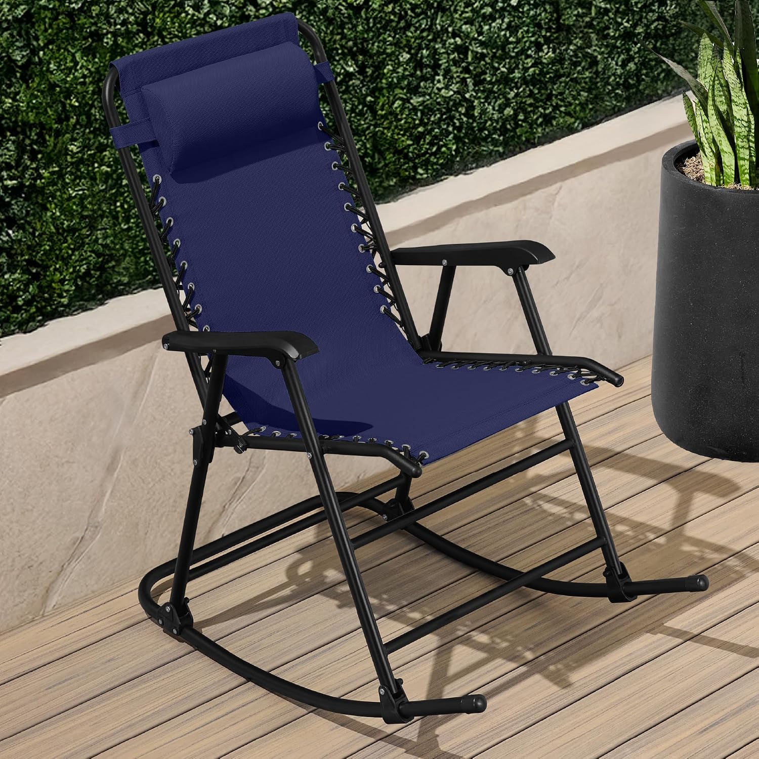 Best Choice Products Outdoor Zero Gravity Rocking Chair, Folding Reclining Patio Lounge Chair with Adjustable Pillow for Lawn, Beach, Camping - Blue