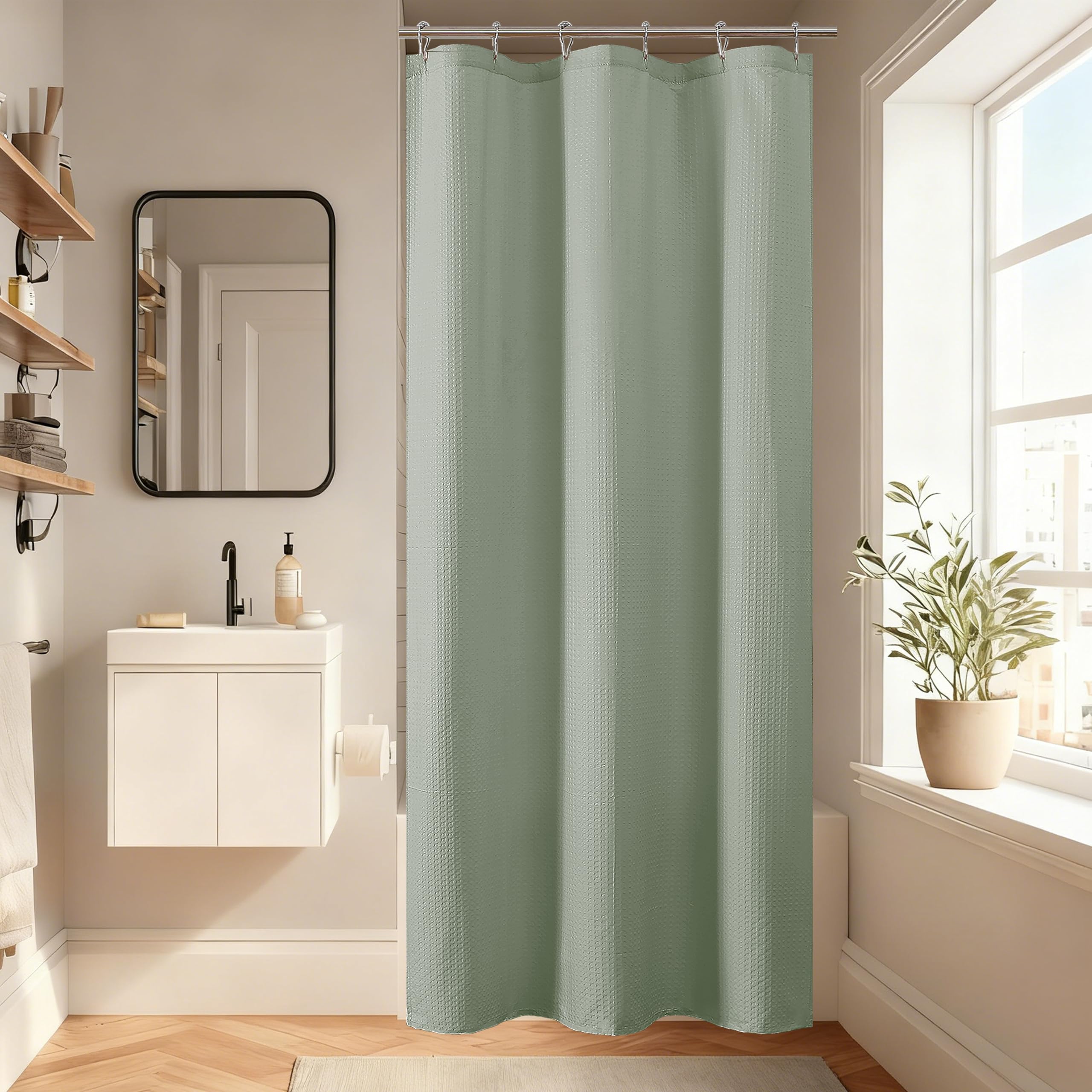 Aiyufeng Waterproof Fabric Shower Curtains for Bathroom,Dot Like Embossed Textured Soft Polyester Cloth Stall Shower Curtain,Hotel Luxury Quality Machine Washable,36Wx72L,Sage Green