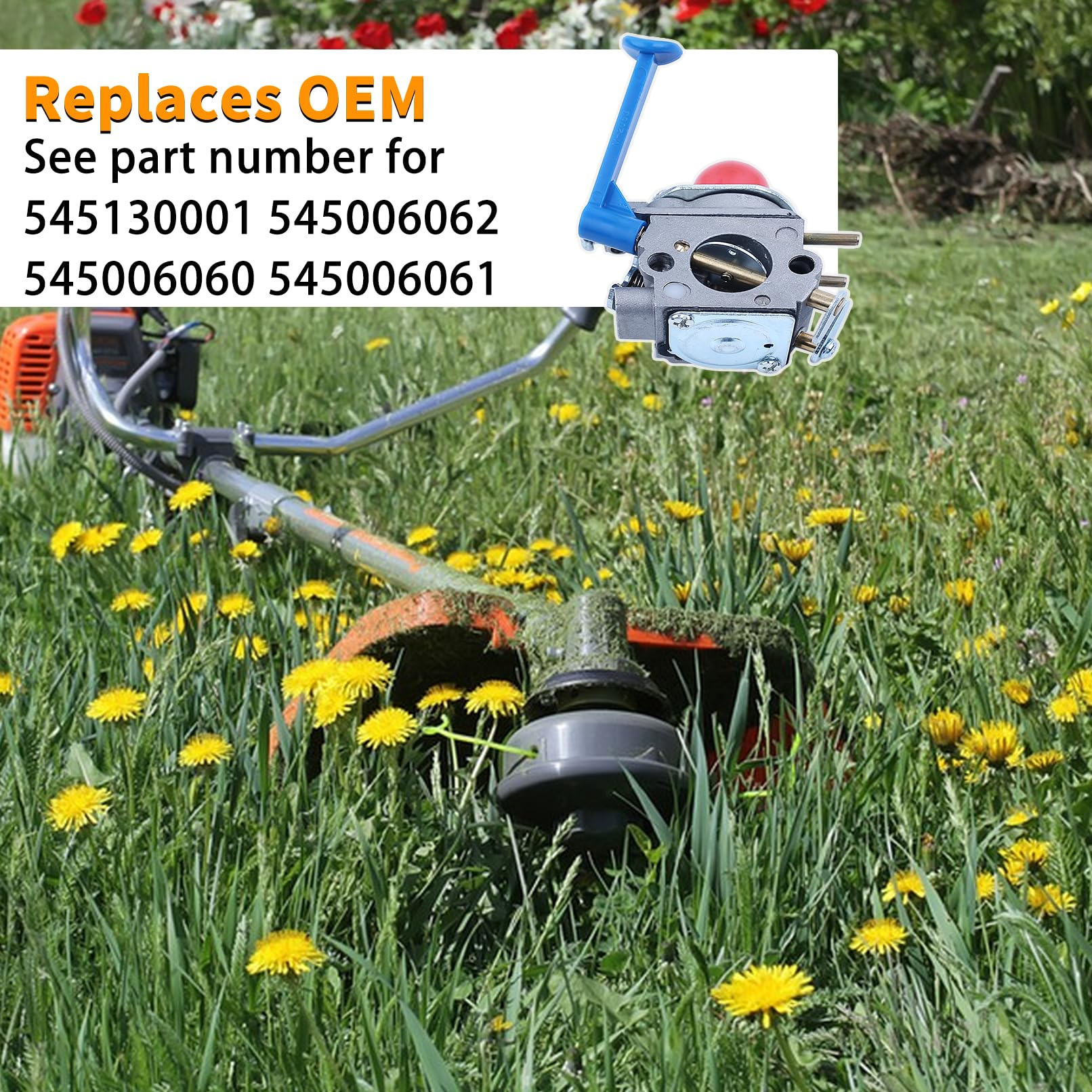 Vergaser Kit für Husqvarna 128LD, 128L, 128LDX, 124C, 124L, 128C, 128CD Rasenmäher, mit Luftfilter + Zündkerze + Kraftstofffilter + Dichtung, Ersatz 545081850