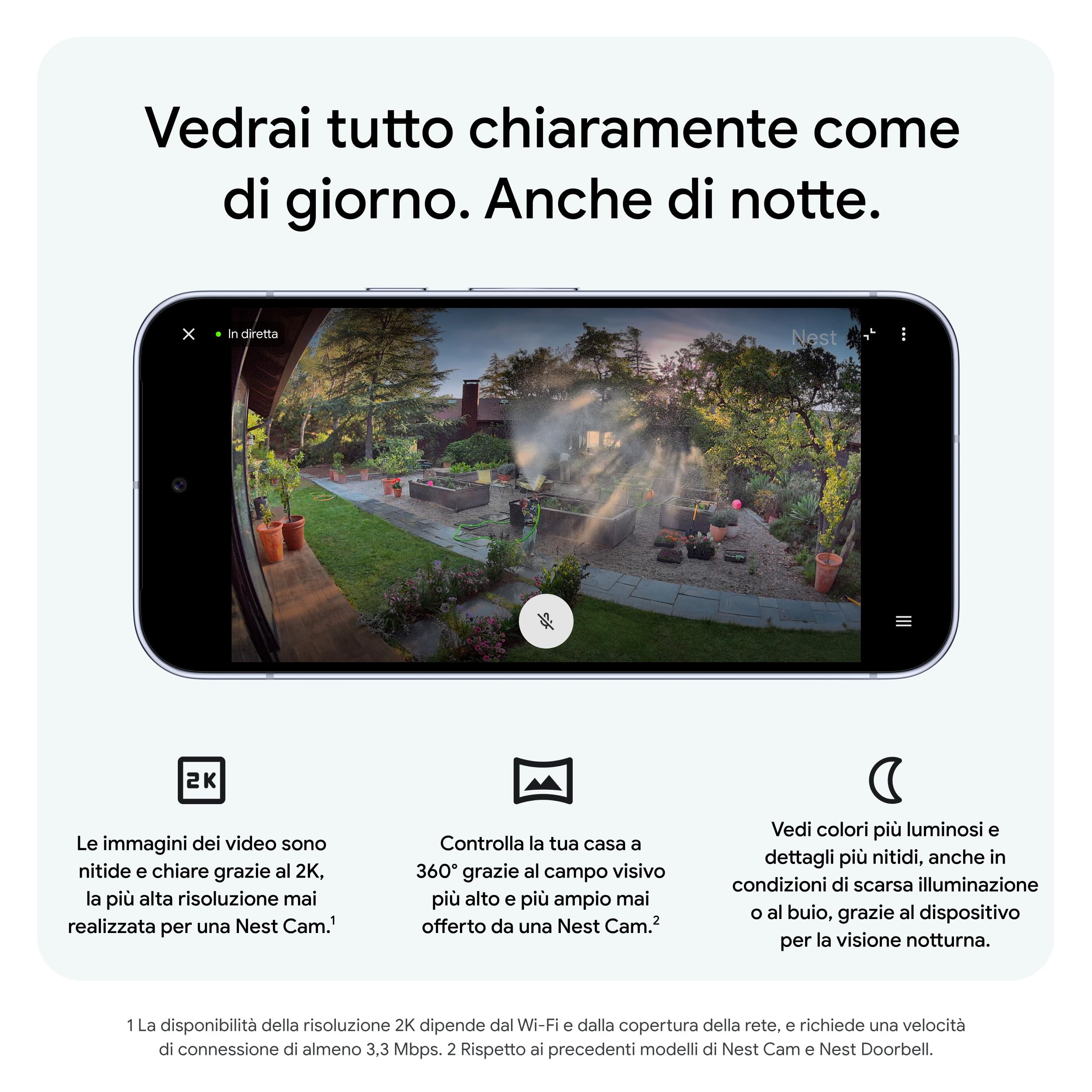 Google Nest Cam Outdoor (con cavo, 2ª gen.) - Videocamera di sicurezza per esterni con Video 2K - Compatibile con Google Home - Bianco ghiaccio