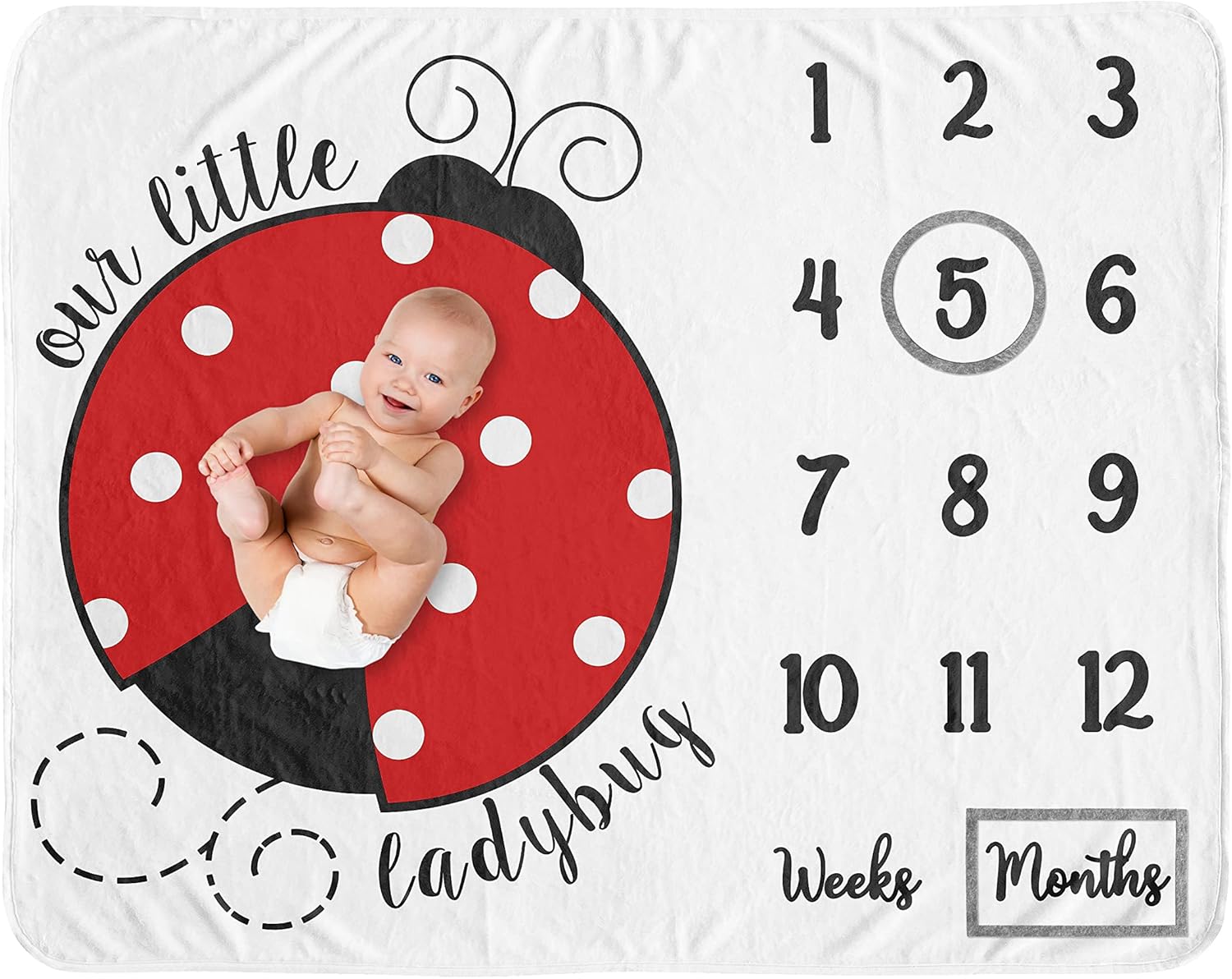 Sweet Jojo Designs Little Ladybug Girl Milestone Blanket Monthly Newborn First Year Growth Mat Baby Shower Memory Keepsake Gift Picture - Red Black and White Polka Dot