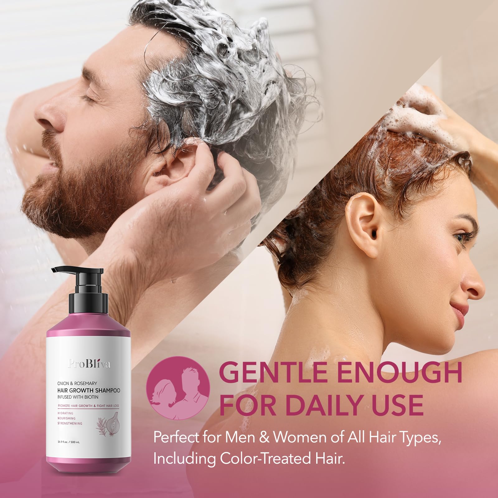 Onion & Rosemary Hair Growth Shampoo: Biotin Infused Shampoo Promotes Healthier, Thicker and Stronger Hair for Men & Women - Image 3