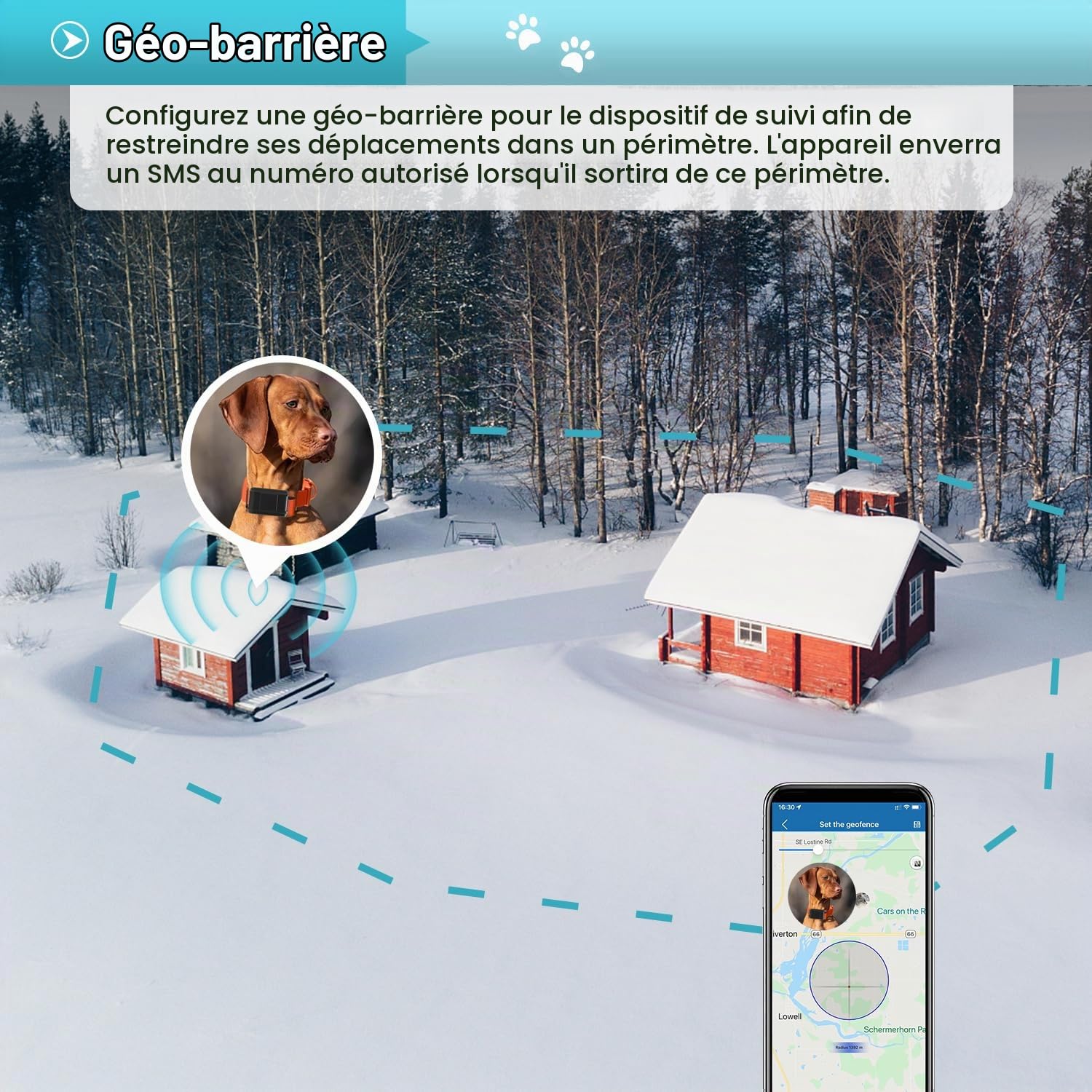Traceur GPS Chien 4G Collier Gps Pour Chiens Avec Clôture électronique Collier Anti Fugue Chien Uivez Les étapes de Votre Animal via L'app Vous Pouvez le Trouver Par Le Son et la Lumière -APP Gratuite