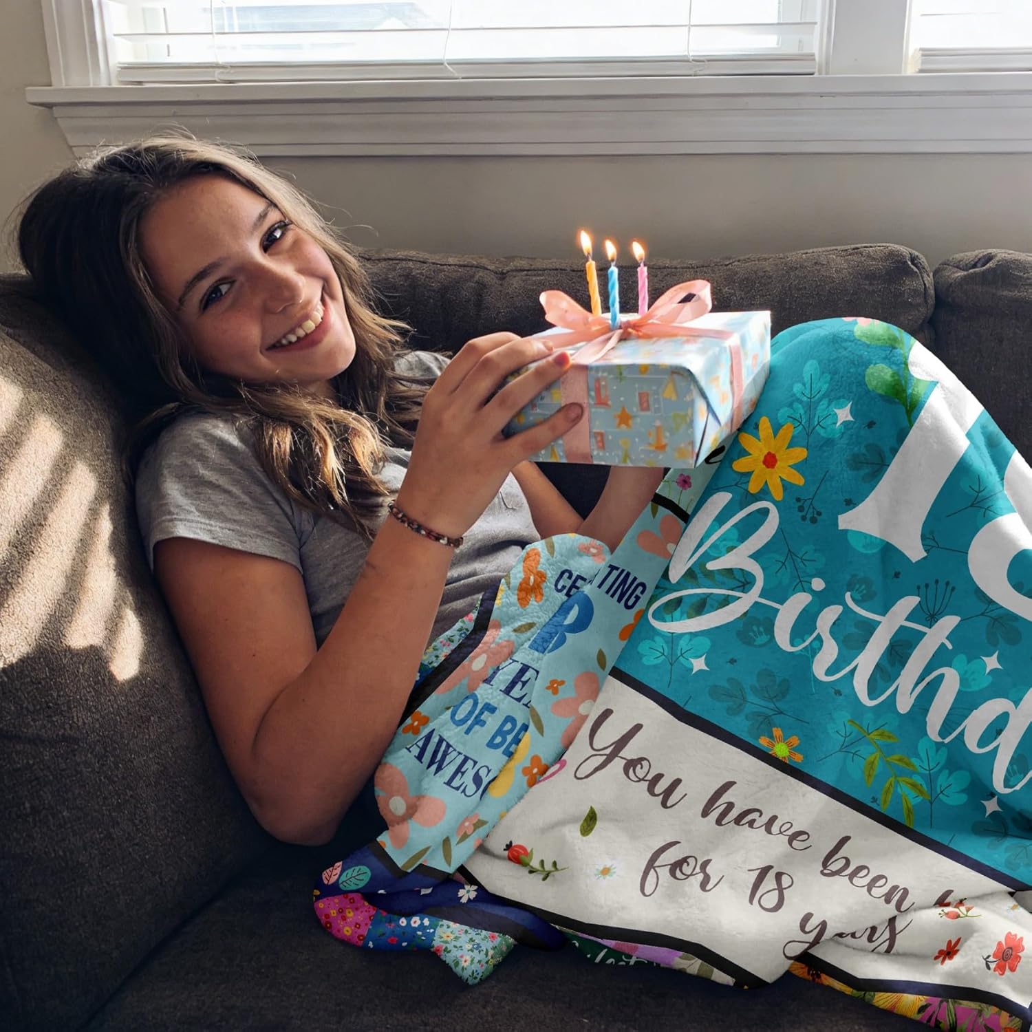 18th Birthday Gifts for Girls, 18 Year Old Girl Birthday Gifts Blanket 60’’X50’’, Best Present for 18 Year Old Girl, Happy 18th Bday Decorations Throw, Eighteen Yr Bday Present