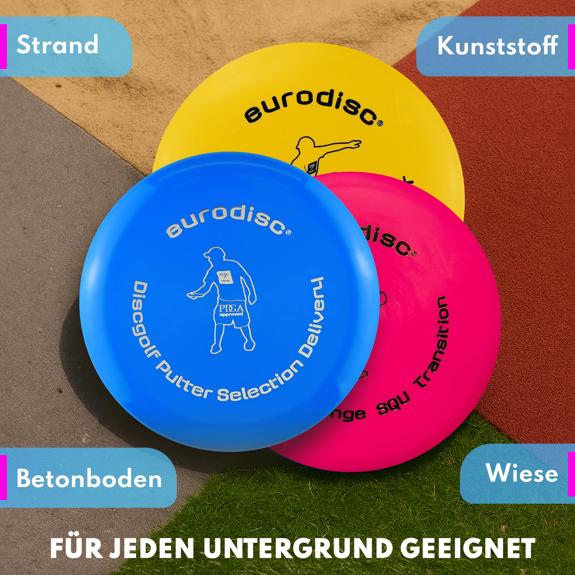 Eurodisc Disc Golf Frisbee zestaw startowy dla początkujących, wyjątkowo wysokiej jakości, trwały, Selection Putter Midrange Driver (niebieski, pomarańczowo-żółty)