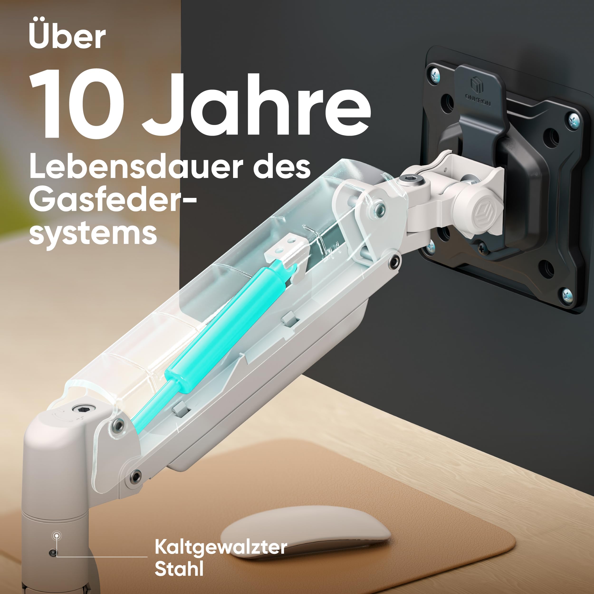 ONKRON Monitor Halterung für 13-32 Zoll Bildschirm bis 10 kg, Gasdruckfeder Arm, Bildschirmhalterung mit Schnellwechsel-VESA 75x75 & 100x100, Höhenverstellbar Schwenkbar Drehbar, Weiß G80-BW