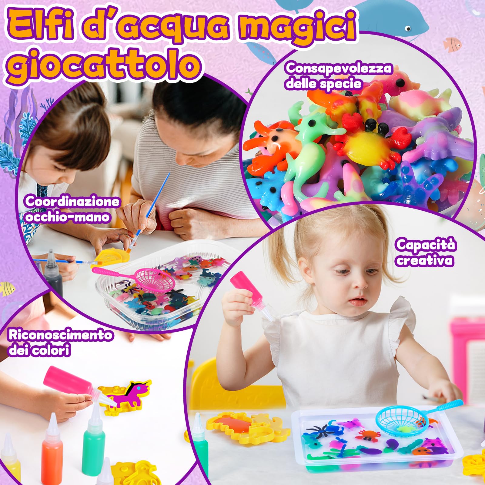 Gel d'acqua magico che brilla al buio Kit Elfi Magici con 12 creature Giocattoli sensoriali con perle d'acqua per bambini e bambine dai 3 anni in su 3D Aqua Park Set per bambini Regalo di compleanno
