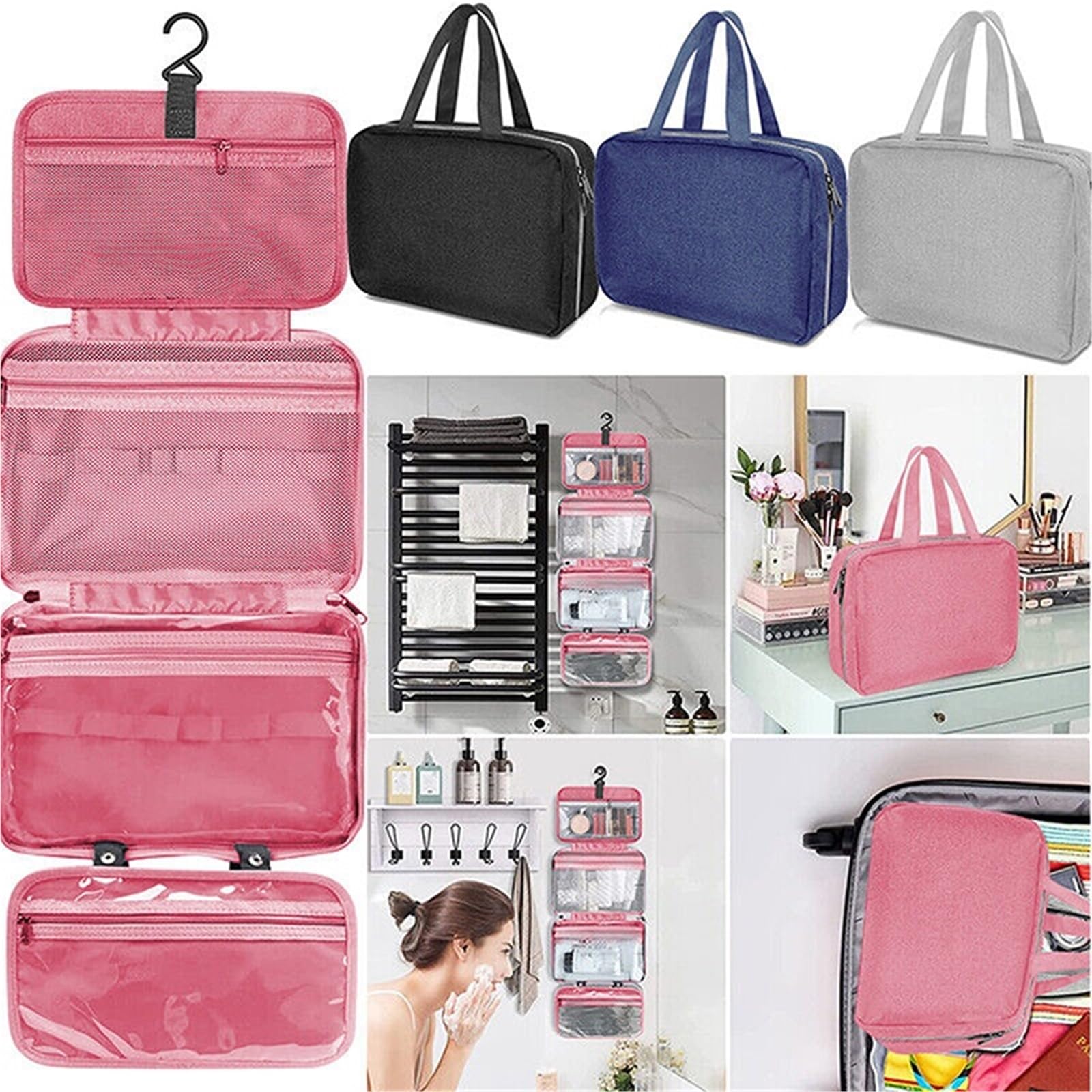 Poche De Voyage Suspendue Trousse de Toilette Voyage étanche et Pliable, avec séparation sèche Humide, Trousse Rangement for cosmétiques, Grande capacité, Maquillage(Color 2)
