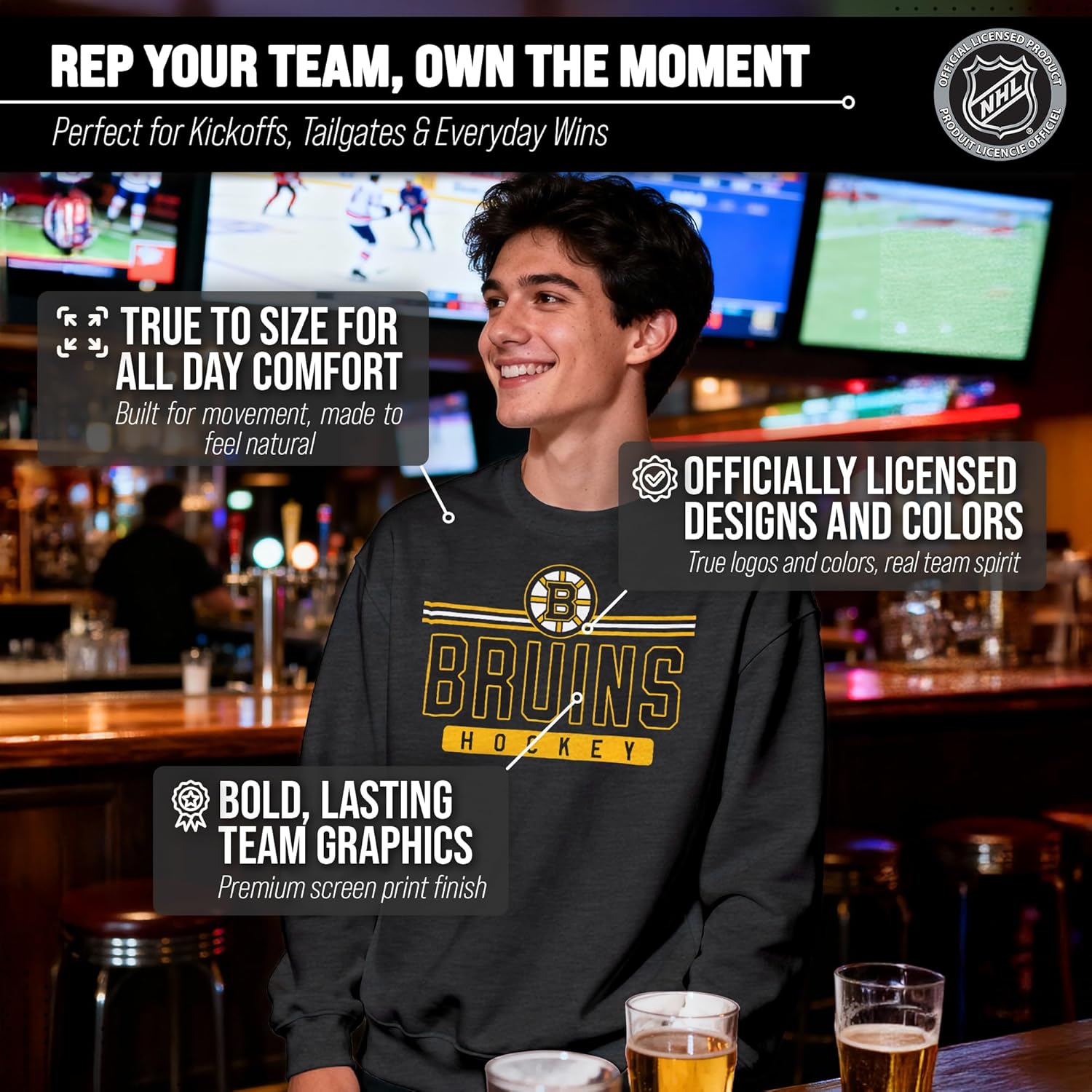 Wright & Ditson NHL Adult Charcoal True Fan Crewneck Sweatshirt - Unisex Pullover - Cotton Poly Blend - Ultimate Comfort - Image 5