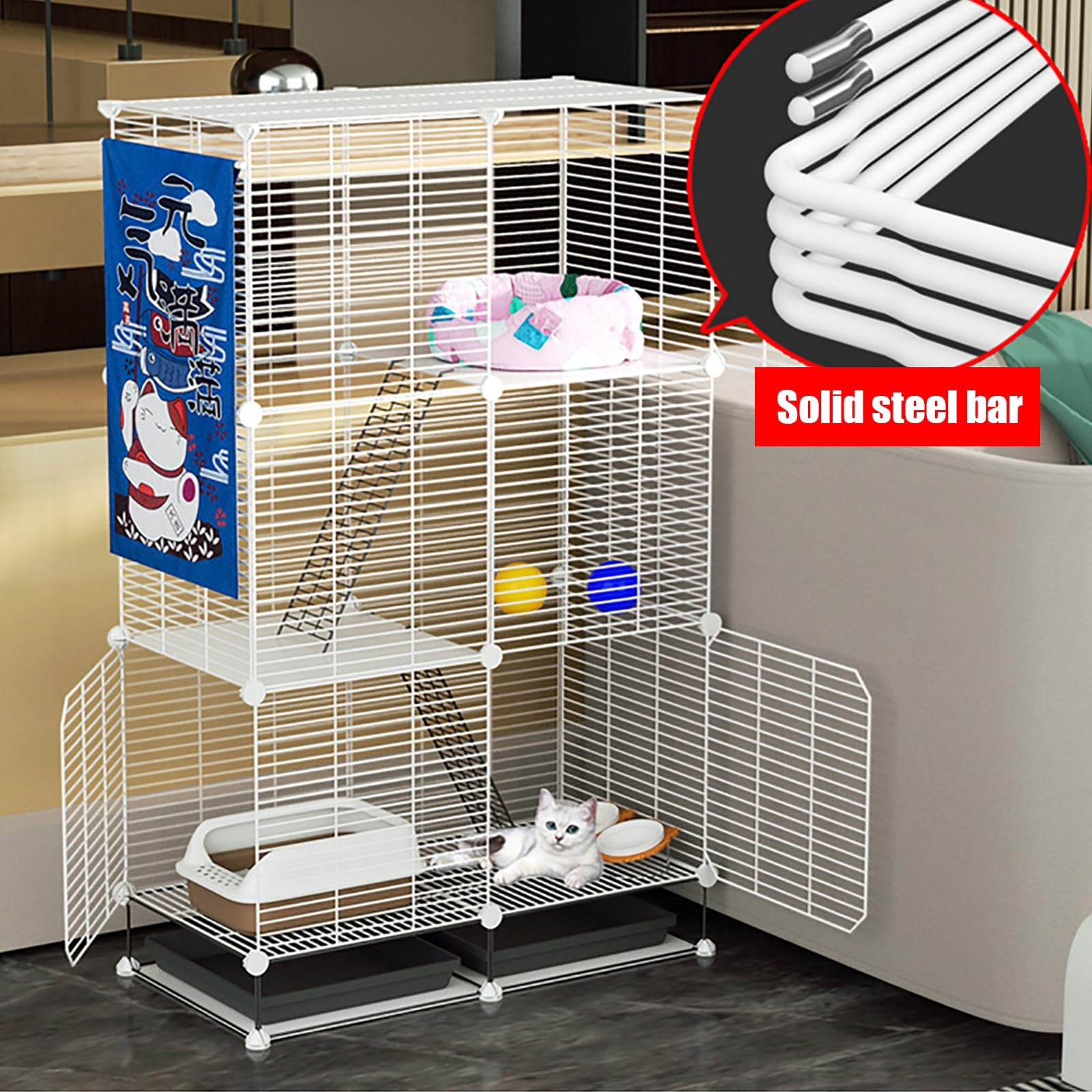 Gabbia per gatti da interni, recinto per gatti e box con lettiera, design staccabile e pieghevole, facile da montare, gabbia per cani in filo metallico, amaca per gatti inclusa