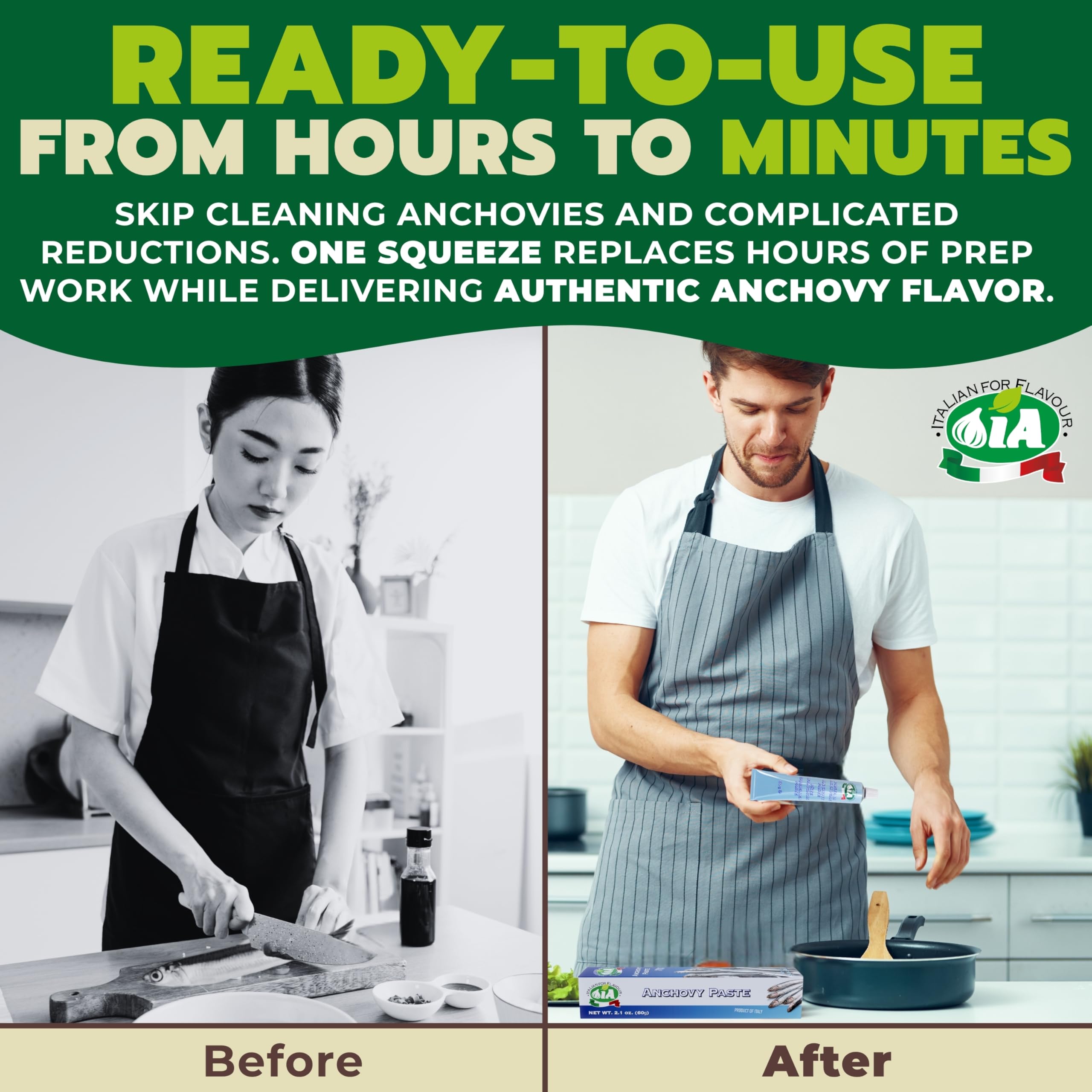 IA Anchovy Paste Ready to Use in a 2.12oz (60g) Tube, Ideal for Salads, Eggs or Sandwiches, Gluten-Free, Recyclable and Anti-Waste Packaging