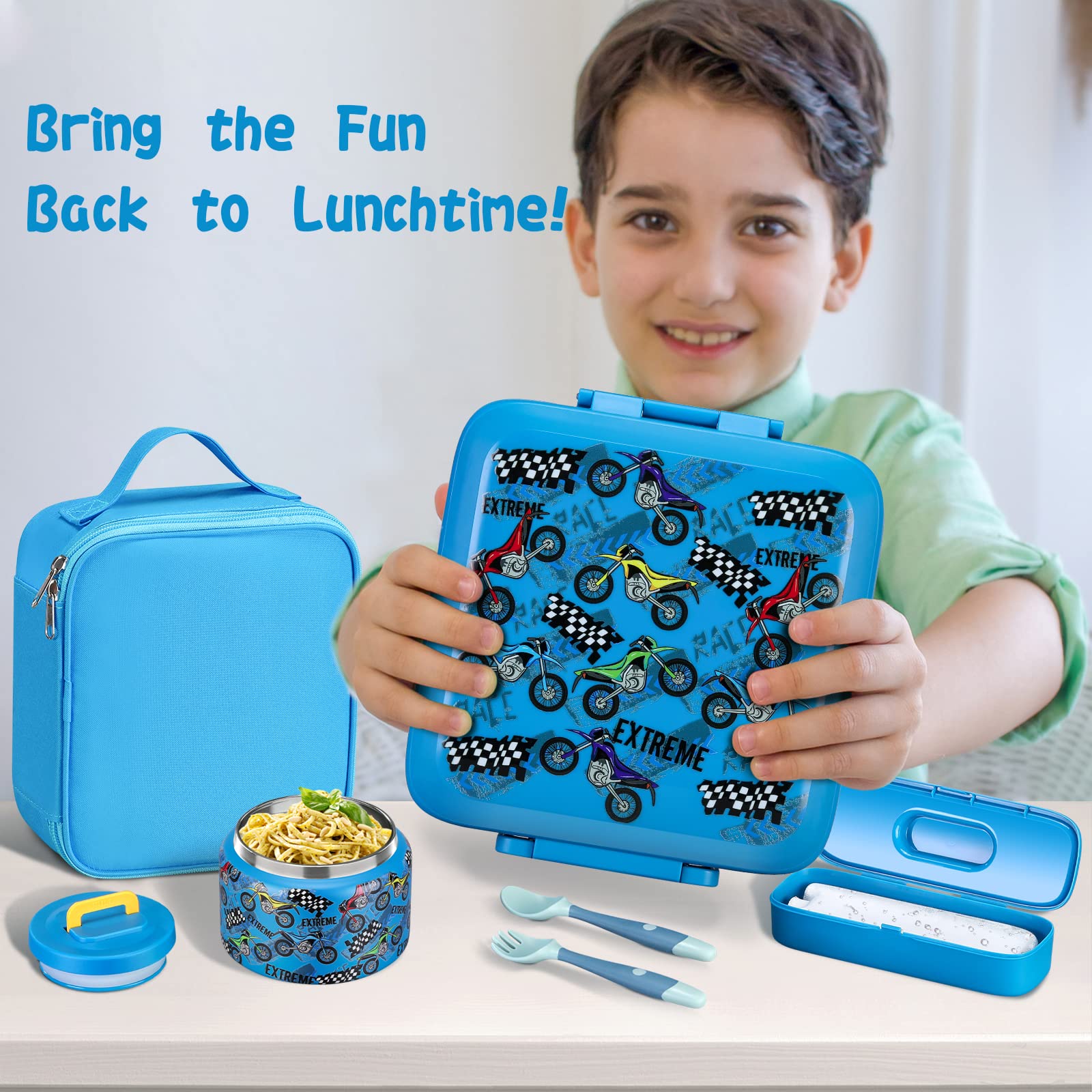 Lonchera Bento para niños con termo de sopa de 8 onzas, recipientes de almuerzo a prueba de fugas con 5 compartimentos, tarro térmico para alimentos y bolsa de almuerzo, contenedores de alimentos 7