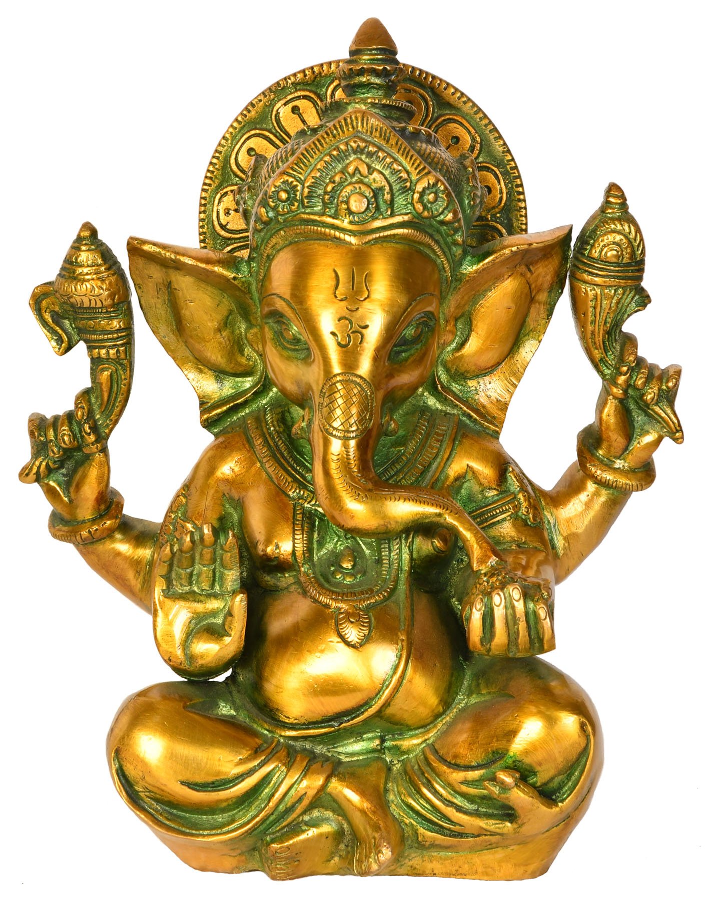 Statue Ganesha dorée en laiton poli par Exotic India pour une décoration élégante