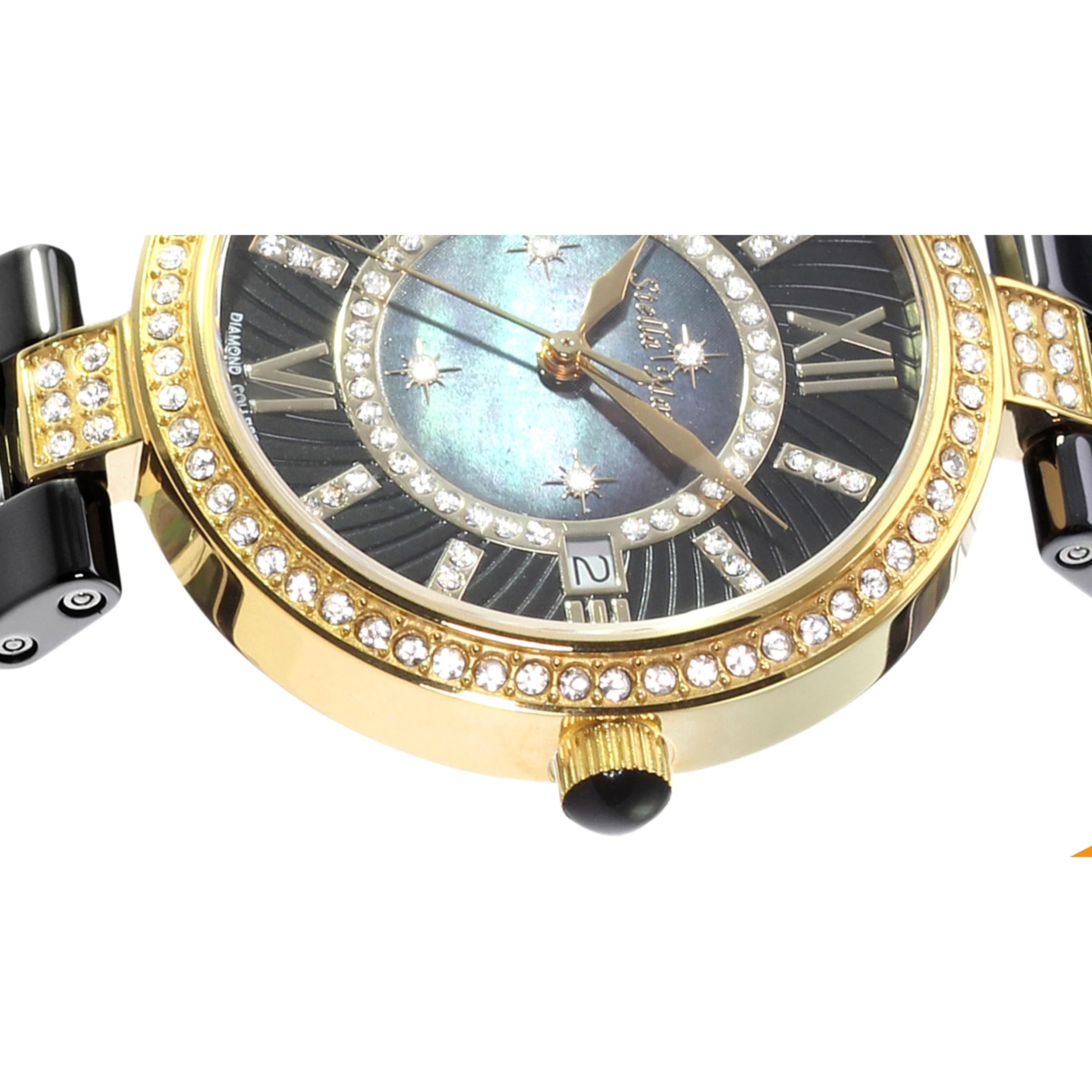 Stella Maris Damen Armbanduhr - Analog Quarz - Premium Keramik Armband - Perlmutt Zifferblatt - Diamanten und Swarovski Elemente - STM15SM6