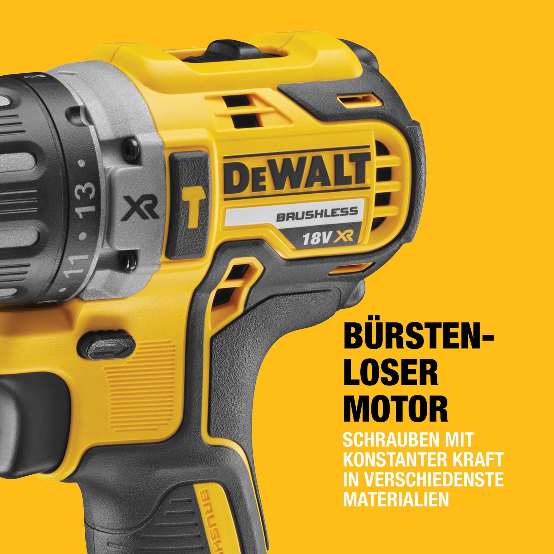 DEWALT XR 18 Volt Akku Schlagbohrschrauber (Bürstenloser Motor, 2-Gang Vollmetallgetriebe, max. Drehmoment 70 Nm, 15 Drehmomentstufen, 2x 18 Volt / 5 Ah Li-Ion Akkus und Ladegerät), DCD796P2-QW
