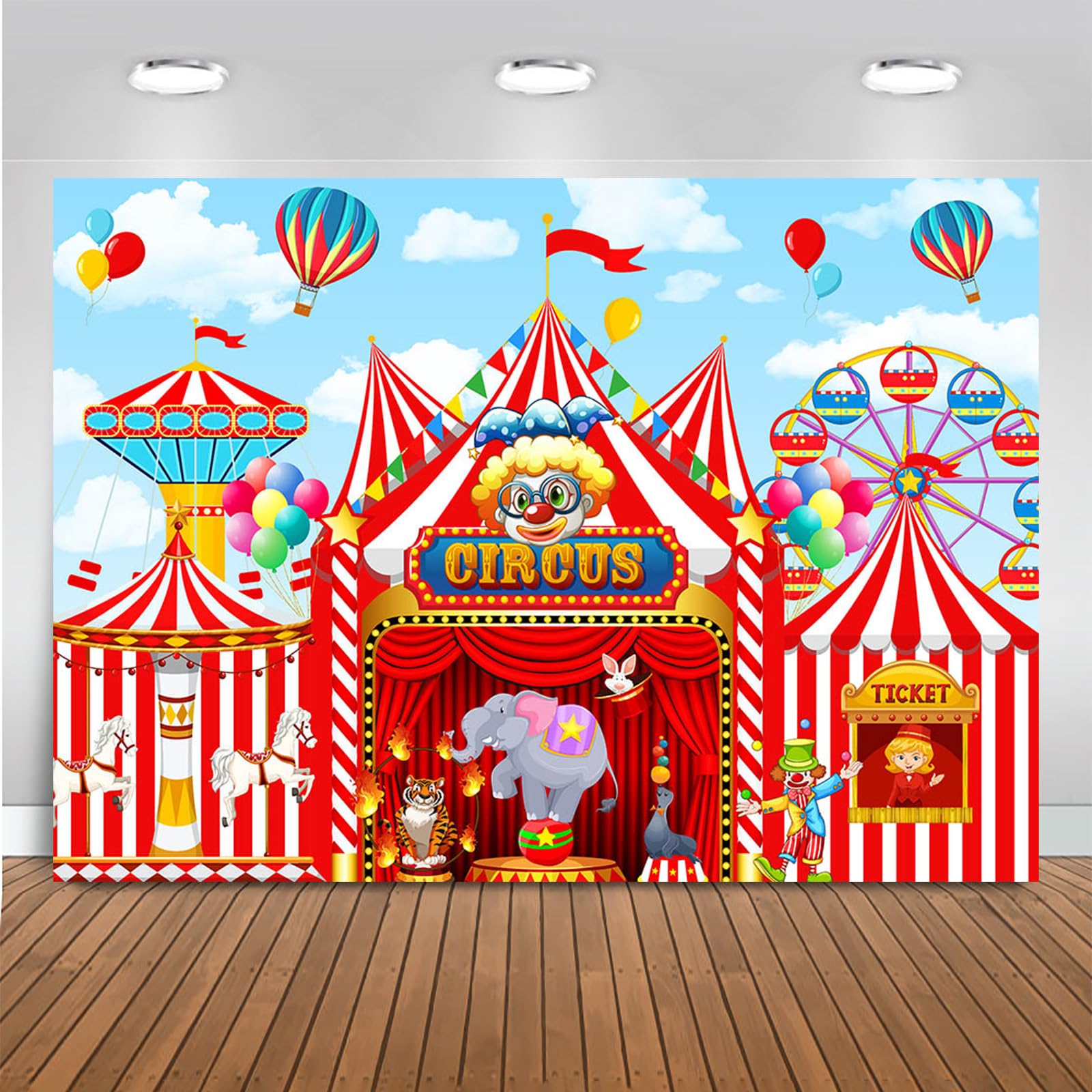 Mocsicka Circus Backdrop Circus Fireworks Carnival Theme Party Decorations Day Carnival Tent for Kids Boy Girl Birthday Baby Showe Photography Background (Day, 10x7ft(120''x82''))