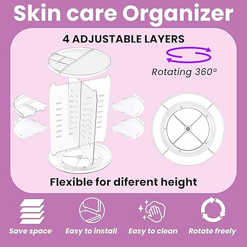 Miniatura 2 de GGGI Solution - Organizador de maquillaje giratorio de 360 grados, acrílico transparente, estante organizador de maquillaje y cuidado de la piel,