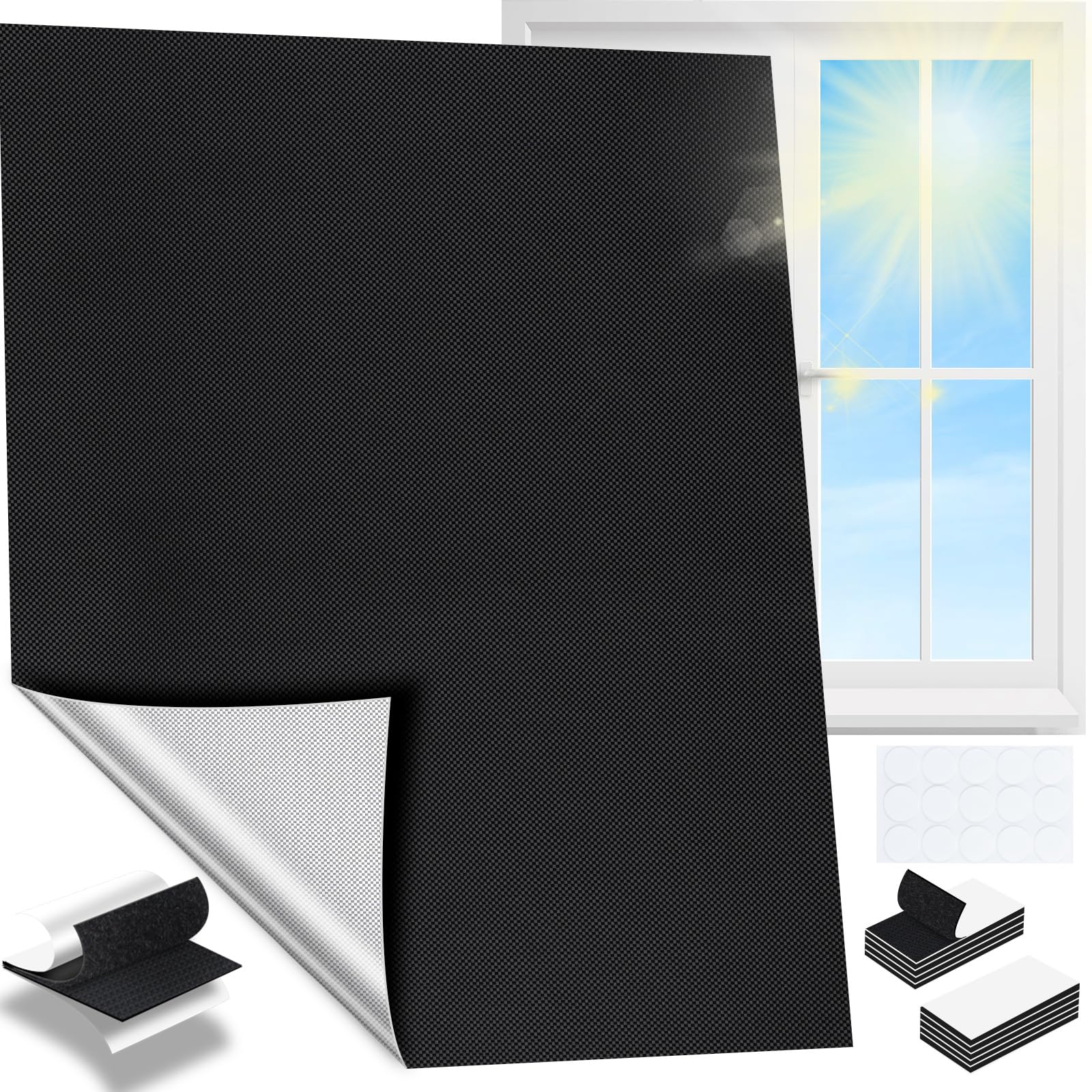 Fenster Verdunkelung - 100% Lichtblockierende Verdunklungsfolie Fenster mit Klett, Innen Sonnenschutz Fenster Abdunkeln, Ohne Bohren Hitzeschutz Verdunklungsstoff für Dachfenster,Reise,200x145cm