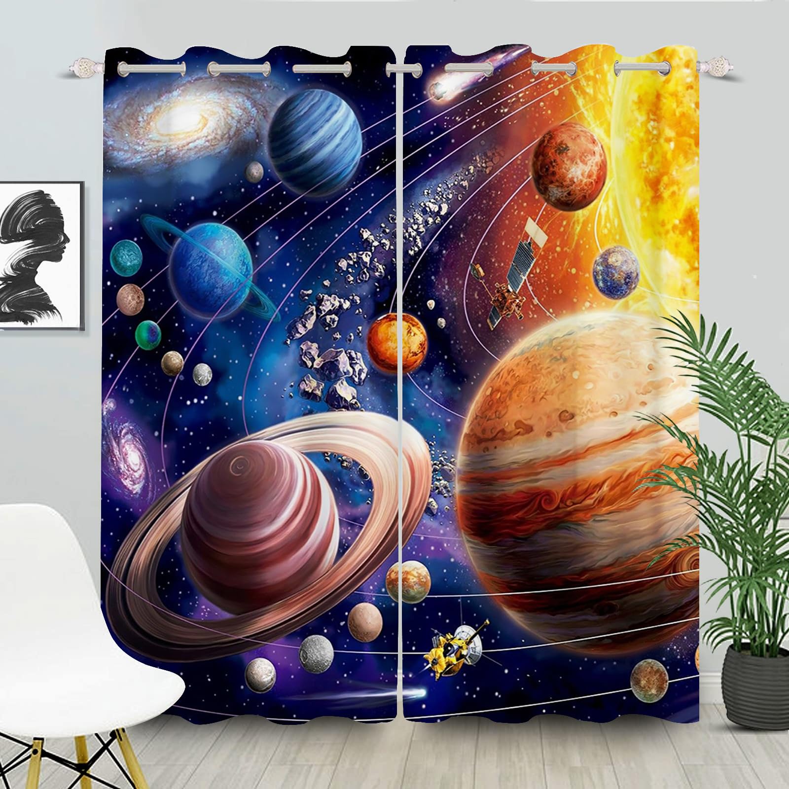 Kinder Blickdichte Vorhänge Galaxie Planet Verdunklungsvorhang Weltraum-Vorhänge, Sonnensystem, Erde, Galaxie, Sternenhimmel Blickdichte Vorhänge Jungen (3,280×180BxH (140×180cm×2))