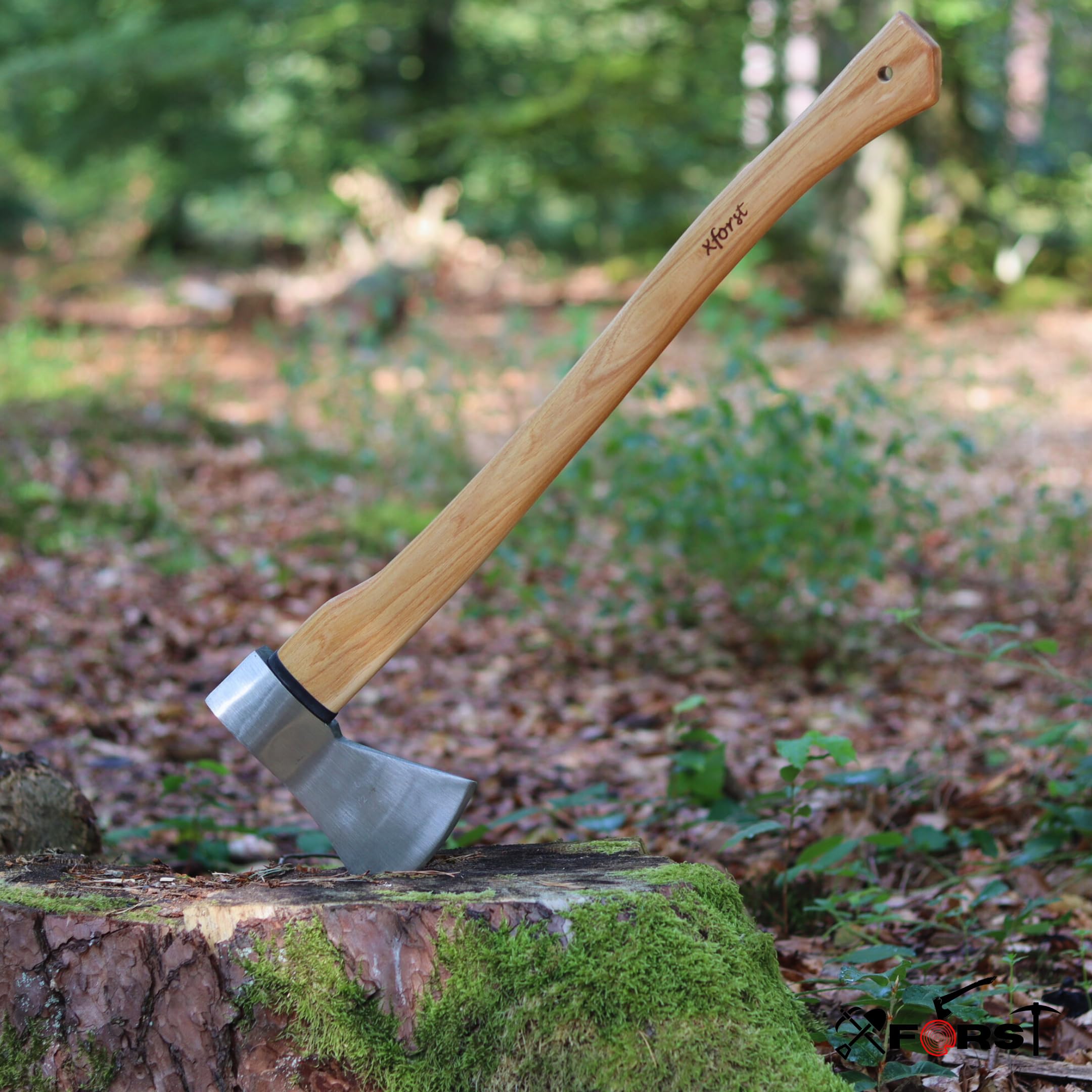 Xforst Hache forestière UW12 – Hache à fendre 70 cm en Acier Carbone avec Manche en Bois de Hickory + étui