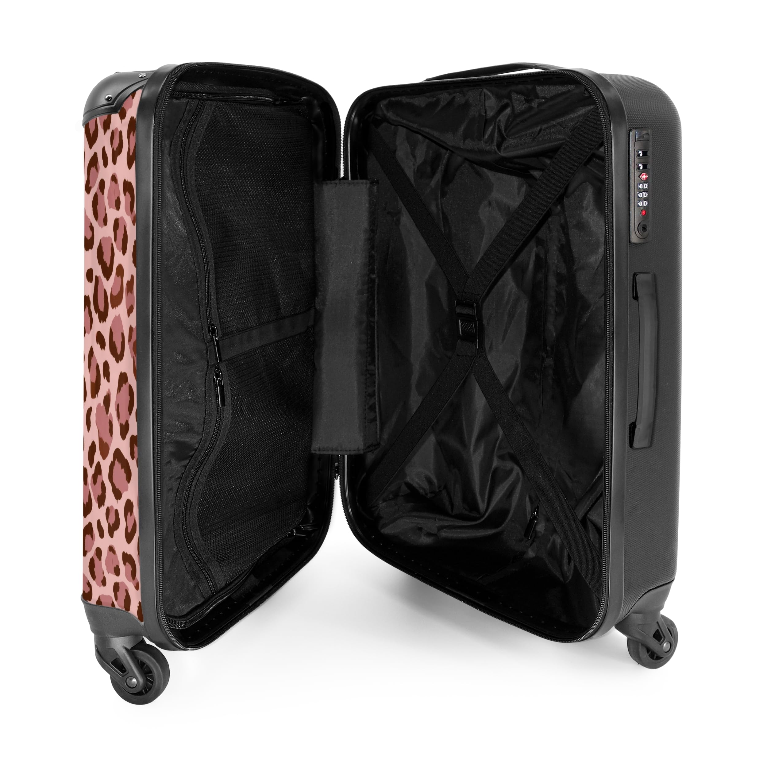 NoBoringSuitcases.com® Koffer Mittelgroß 67x43x25 cm Hartschalenkoffer L Trolley Rollkoffer 4 Rollen Leicht Hartschale Mittel Groß Leopard - Muster - Rosa