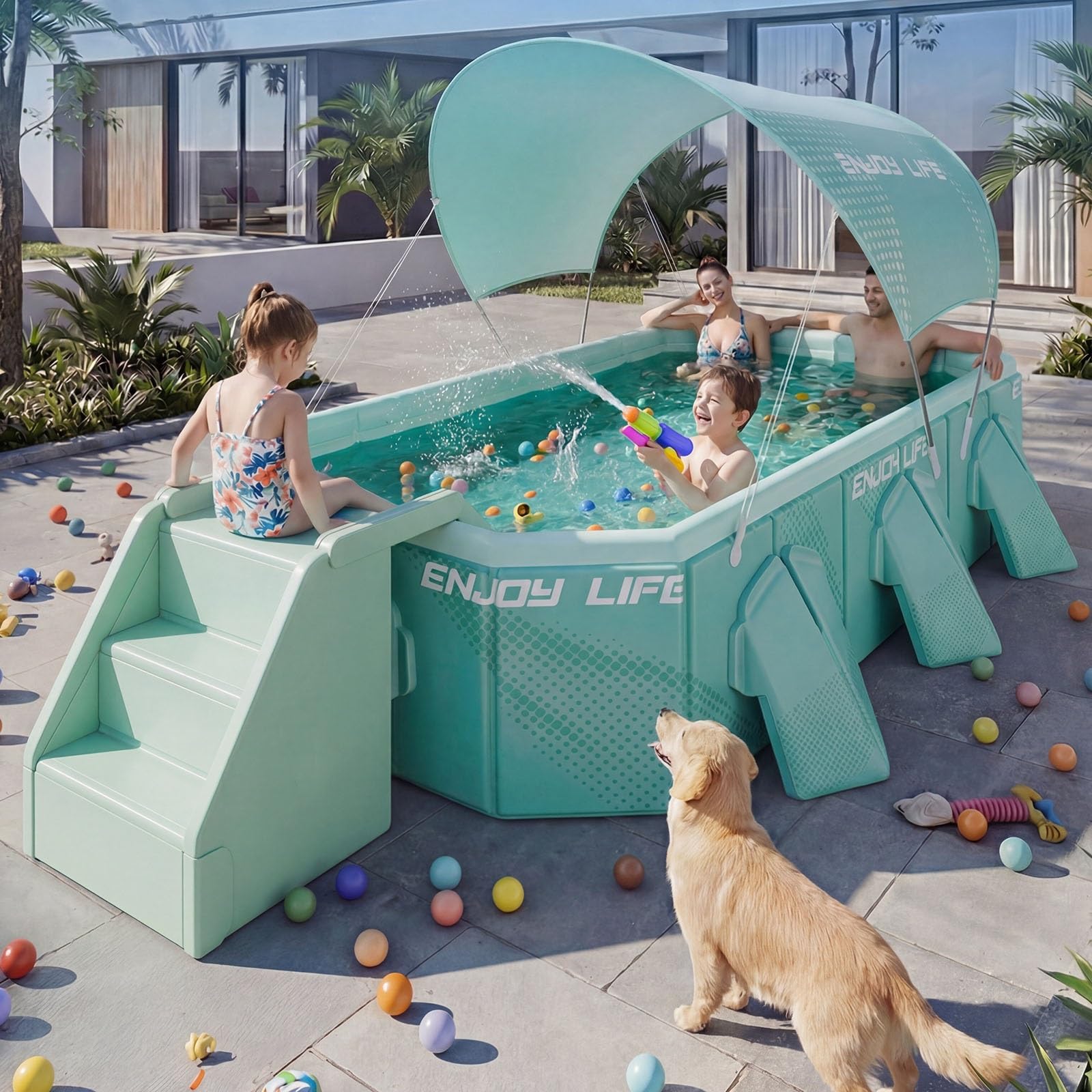 Piscina Pieghevole 148-293 Cm Grande Non Gonfiabile Da Giardino Rettangolare Portatile Per Adulti Piscina Esterna Portatile(293 * 156 * 55cm)