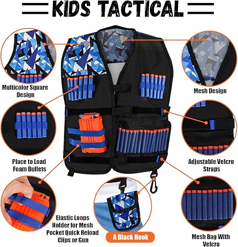 Miniatura 20 de Lehoo Castle Paquete de 2 chalecos tácticos para niños Nerf Guns N-Strike Elite Series para niños y niñas, con 60 dardos de repuesto, bolsa