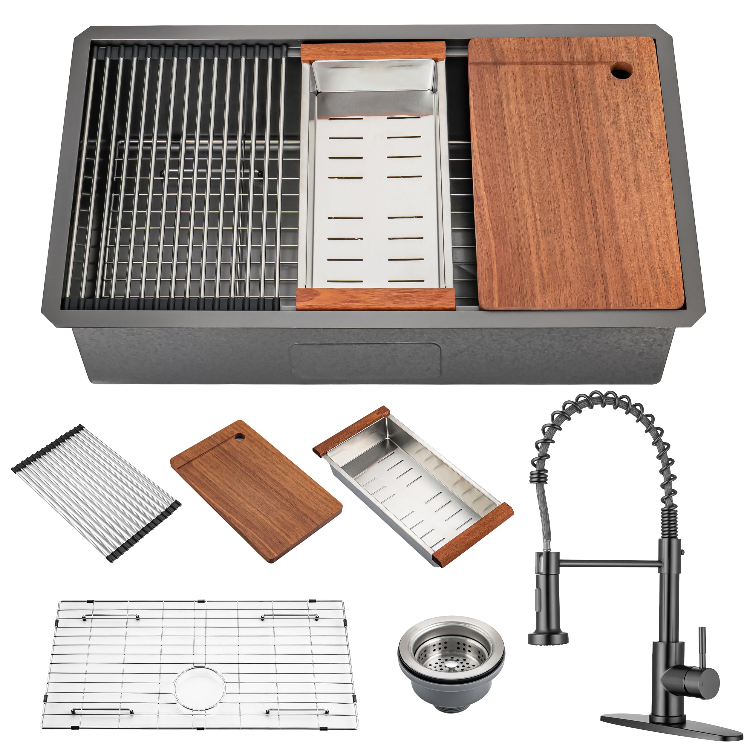 Fatspas 33 Inch Single Bowl Drop In Kitchen Sink, Stainless