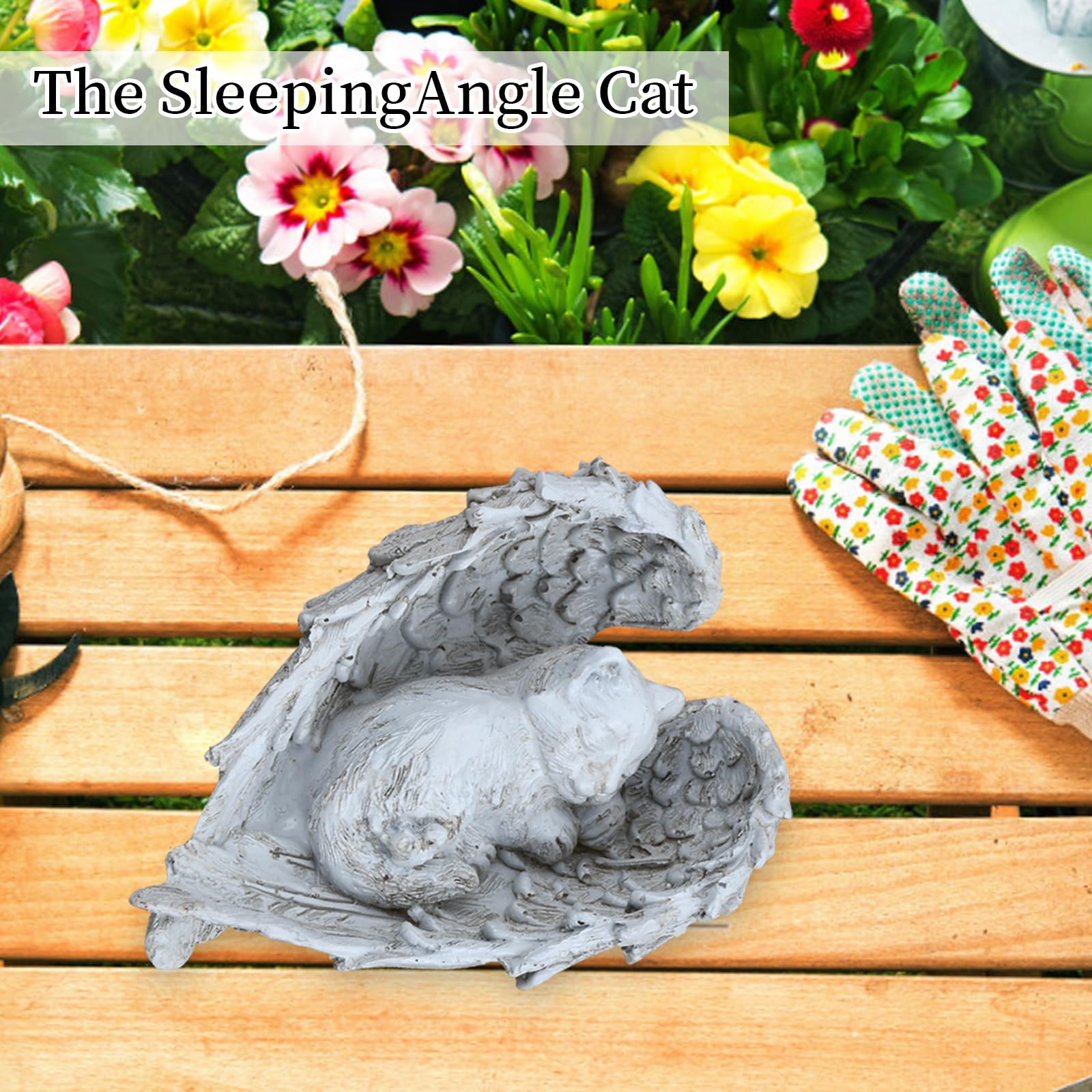 Dokeno Estatua Conmemorativa de Gato para Mascotas, Estatua de Ángel para Gato en Resina, Gato Durmiendo en Alas de Ángel Estatua de Tributo, Ángel Pet Memorial Tumba Marcador