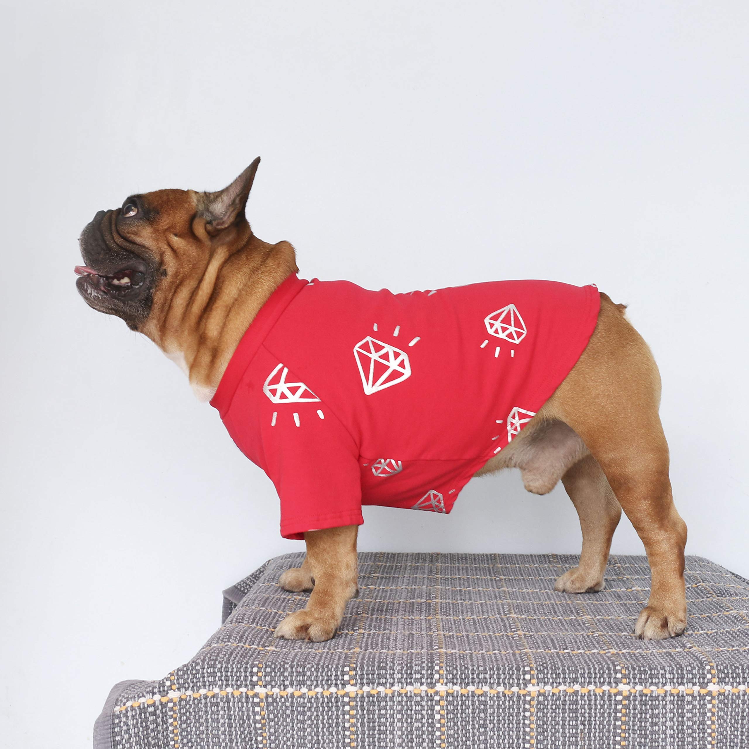 iChoue Camisetas estampadas para perro, ropa para bulldog francés, Pitbull inglés, Boston Terrier, talla pequeña, diamante rojo