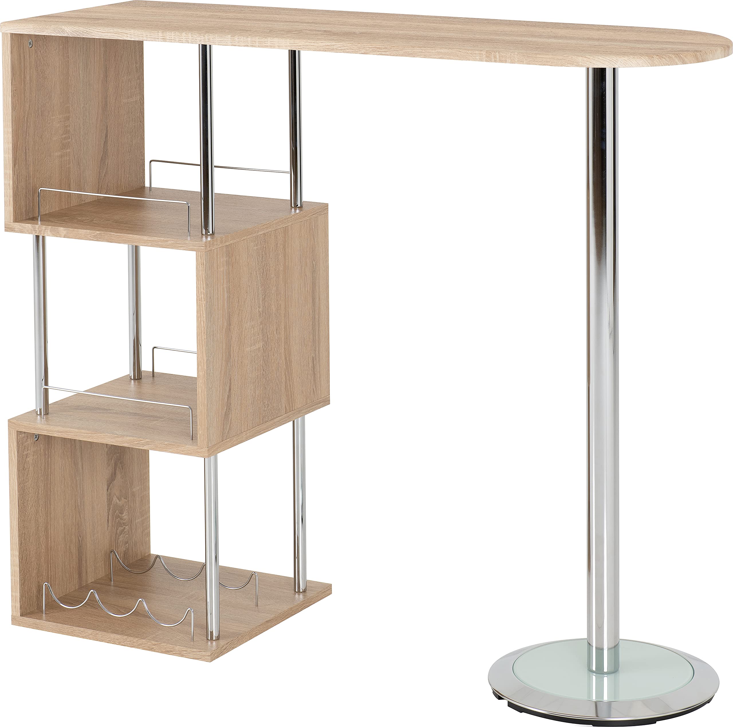 Seconique Charisma Home Bar Table in Light Sonoma Oak Effect Veneer/Chrome