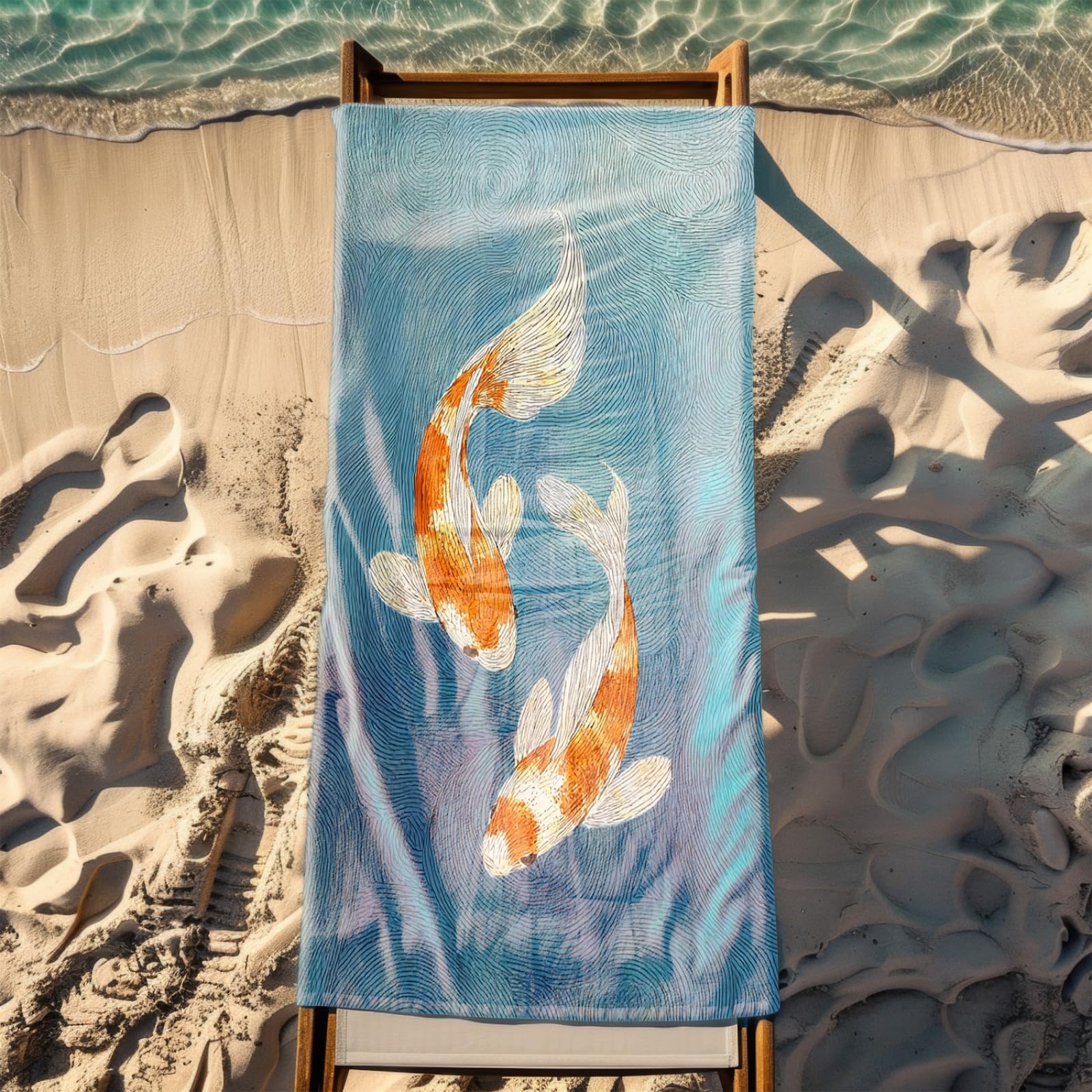 Microfibre Beach Towel 180x90cm Yellow Goldfish Extra Large Pool Towels Perfect for Beach, Travel, All Ages,Quick-Dry, Sand-Free, Absorbent