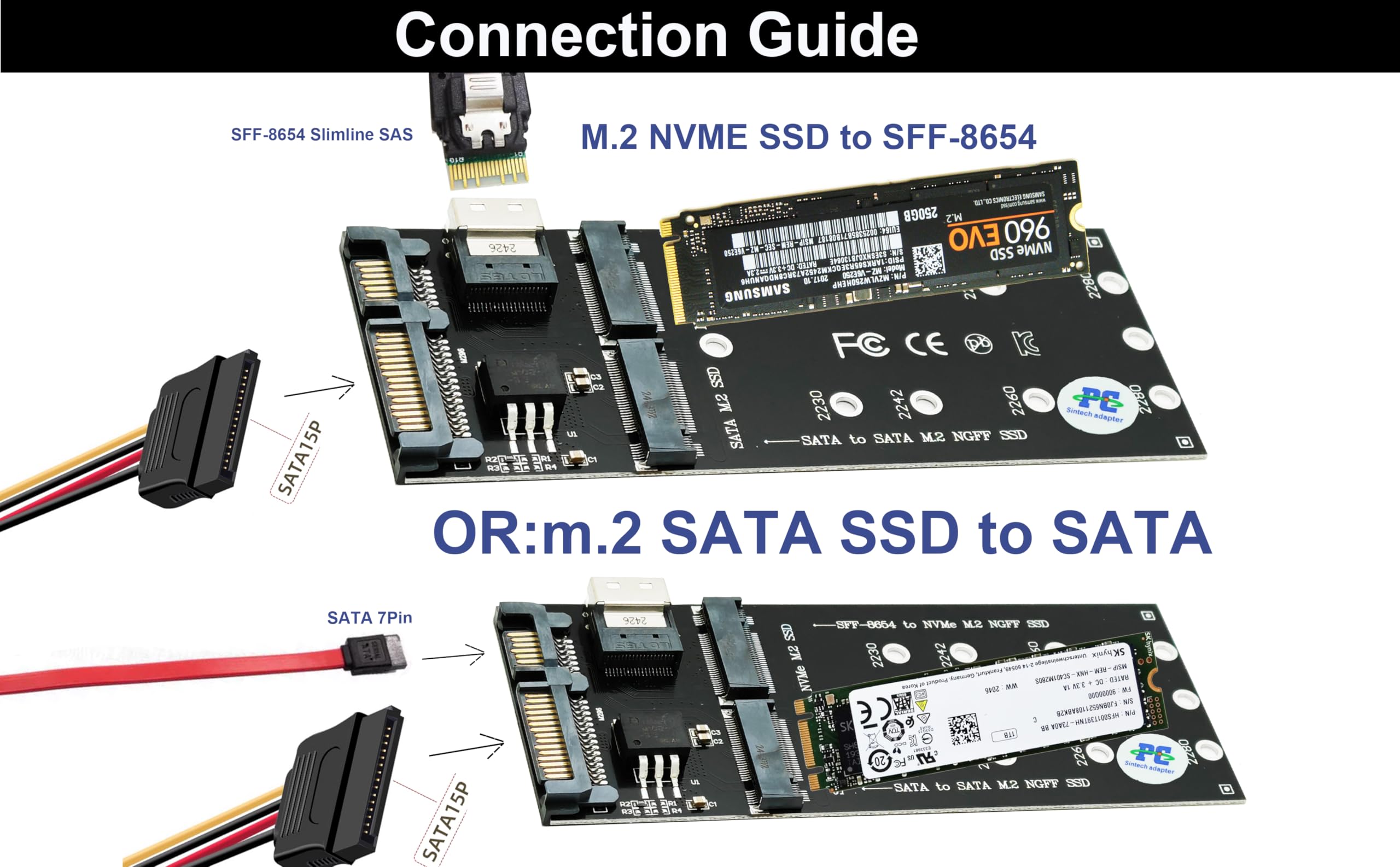 Amazon.com: Sintech Combo M.2 NVMe SSD to SFF-8654 Slimline SAS