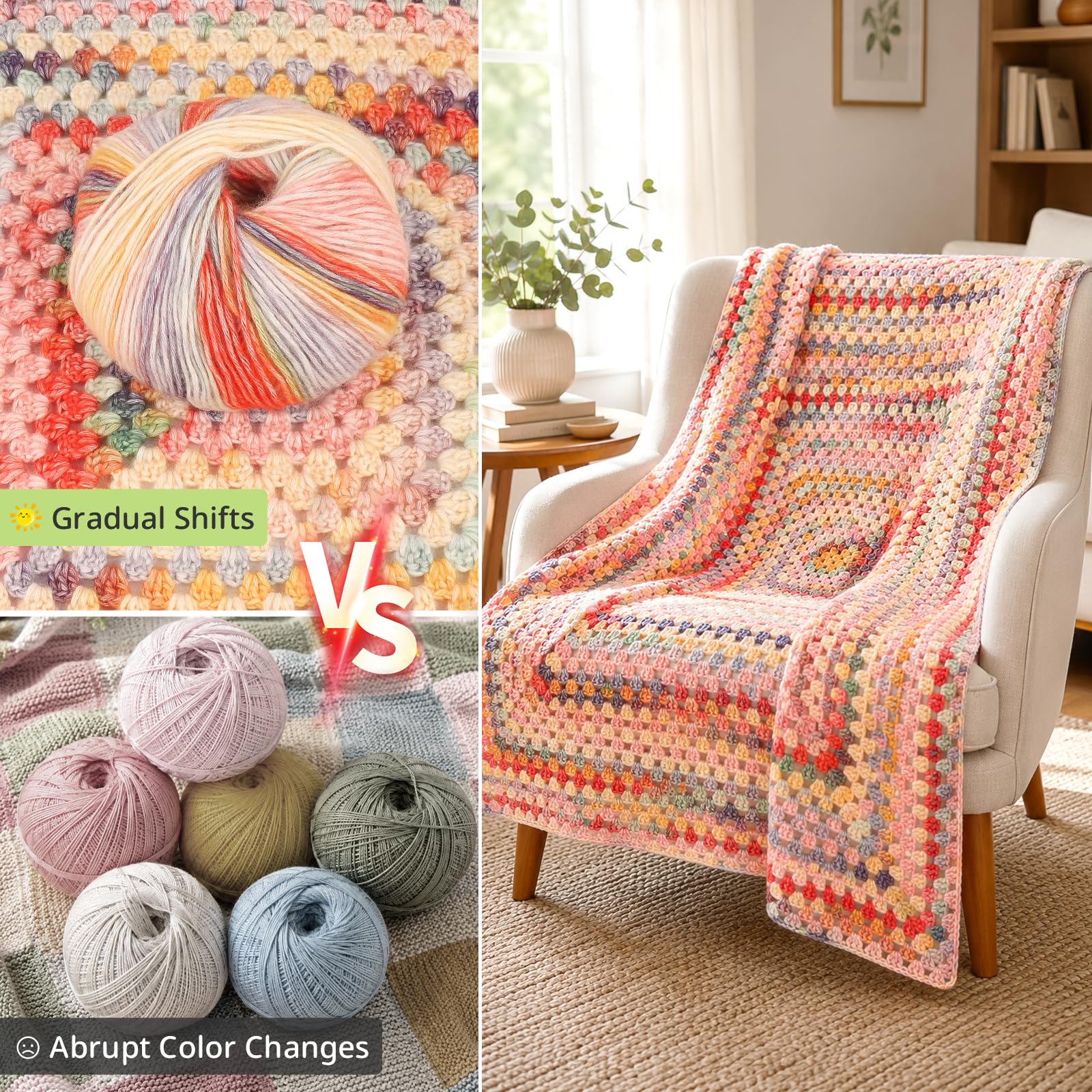 Coopay Kits de crochet Easy Granny Square Crochet Blanket Kits-Morning Glow