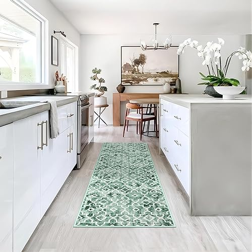 Miniatura 5 de Wonnitar Alfombra marroquí lavable de cocina, 2 x 4.3 pulgadas, color verde salvia, alfombra de pasillo para lavandería, antideslizante, con