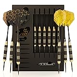 Conseil en Acier Professionnel Darts Set - 6 x 22g Brass barils avec 12 Vols Standard/Slim, 12 Aluminium 35 shafts / 48mm, 12 o-Rings, Dart, Outil Dart Sharpener et Cas