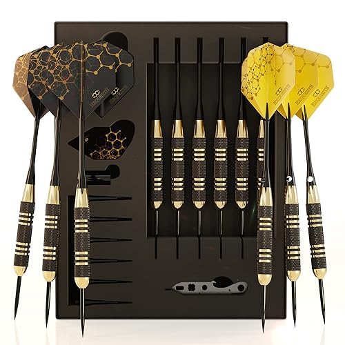 Premium Steel Tip Darts Set - Professional Darts, Brass Barrels,