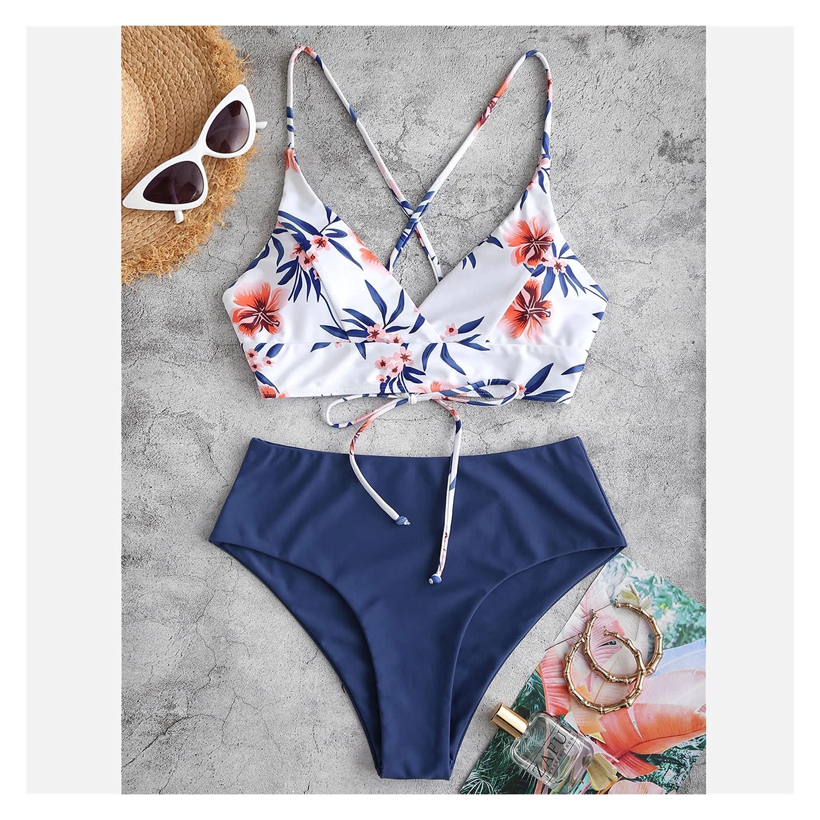 Dwuczęściowy strój kąpielowy Bikini Kobieta Moda letnia Kobiety Dwuczęściowy kwiatowy nadruk Zestawy podzielone Plus rozmiar Kostiumy kąpielowe Strój kąpielowy Bikini Zestaw bikini (różowy XL)