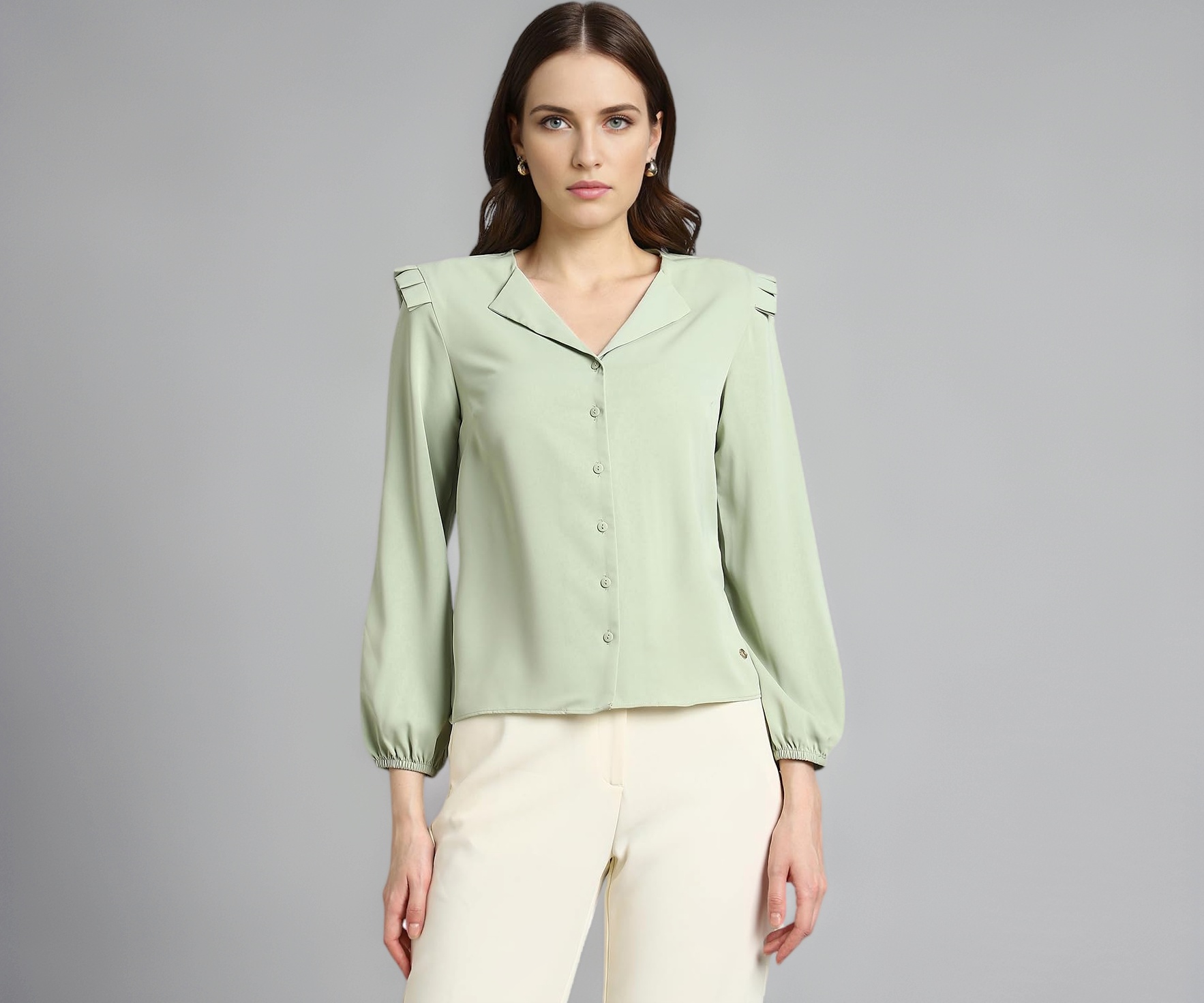 Women Polyester Regular Fit Solid Full Sleeve Casual Shirt