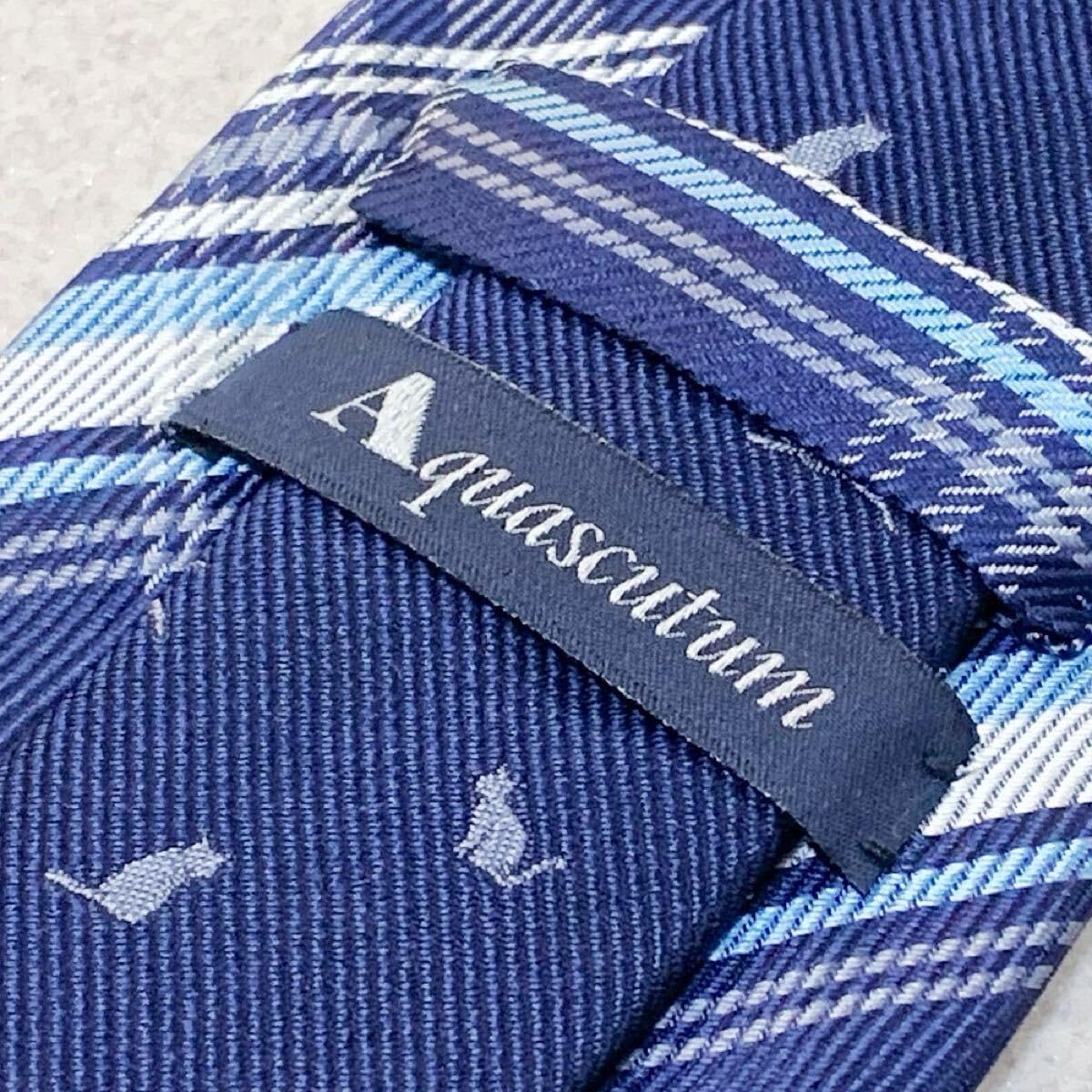 Aquascutum アクアスキュータム ネクタイ シルク100％ 日本製 猫刺繍