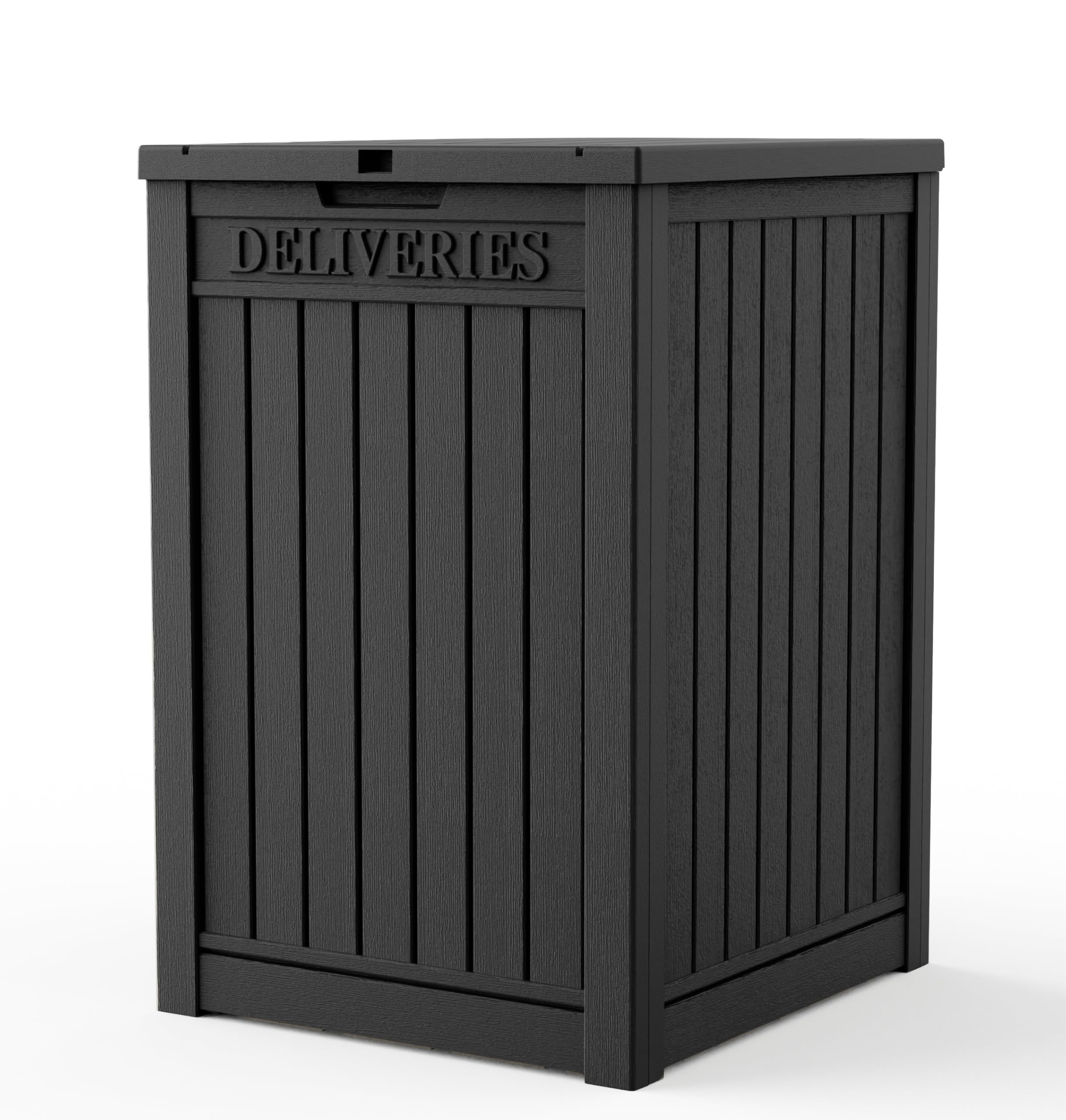 Easyup Black Outdoor Package Delivery Box, 48-Gallon Lockable Parcel Drop Box, Large Double-Walled Resin Weatherproof Storage Deck Box For Porch And Patio (Black)