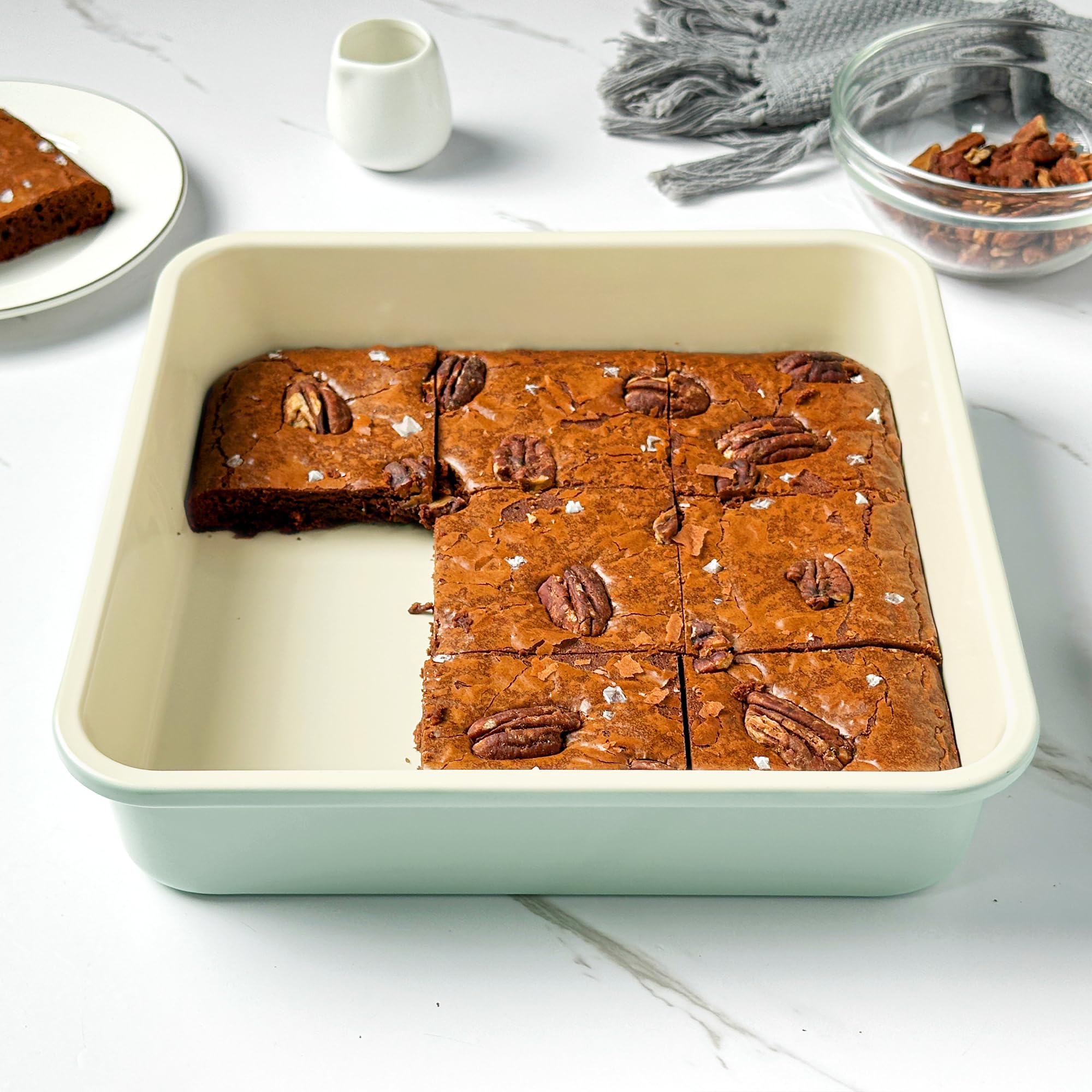 Molde cuadrado antiadherente para tartas de 9 pulgadas, molde para hornear y asar pan o brownies, 9.6 x 9.6 x 2.2 pulgadas (oro champán)