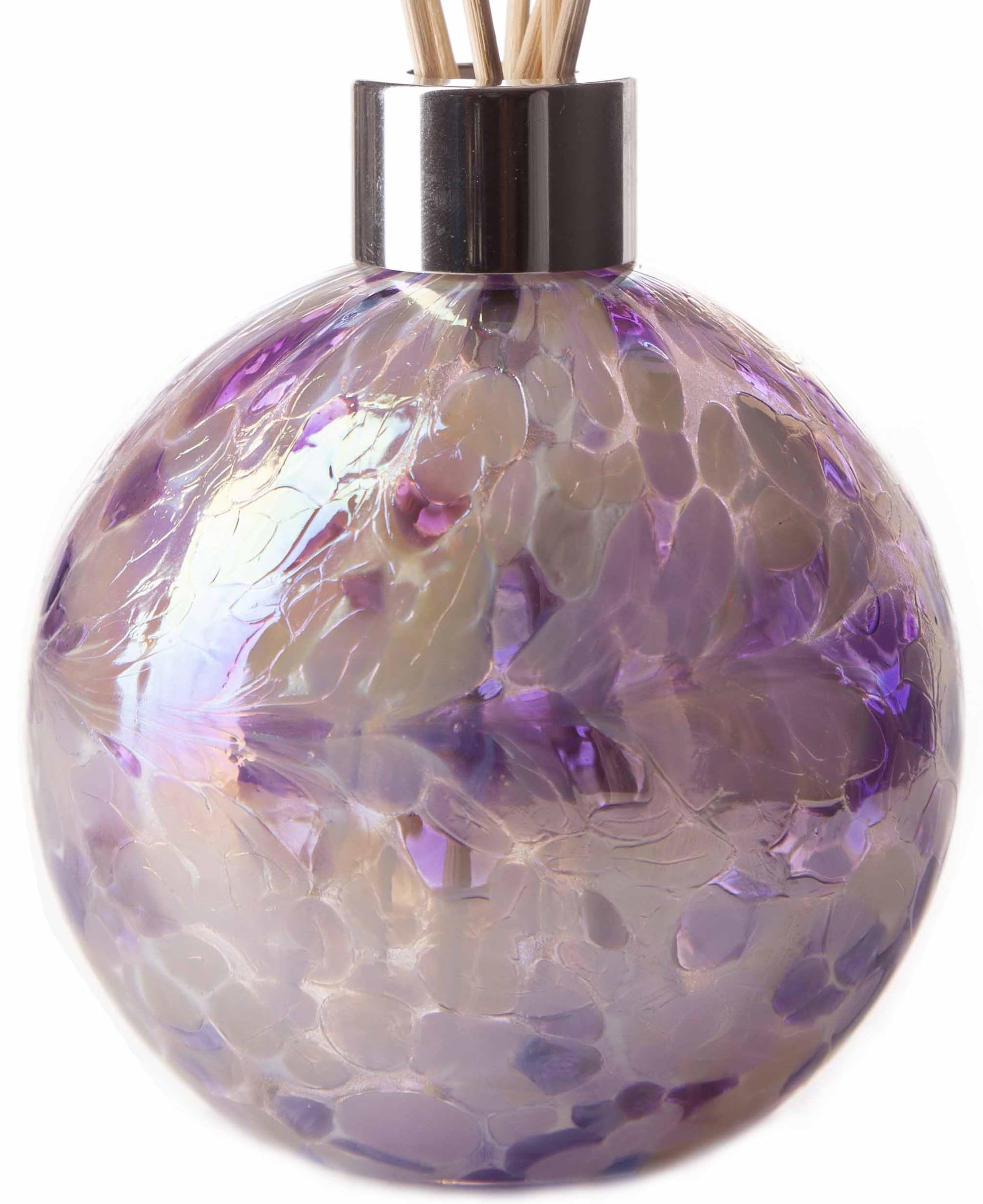 Amelia Art Glass Purple/White Reed Diffuser Sphere In & Crackled