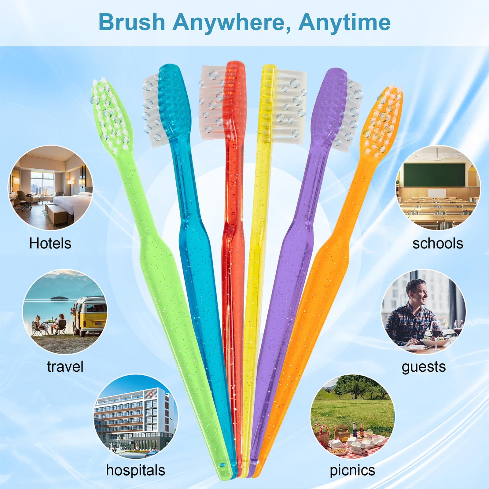 Spazzolino da denti usa e getta, confezionati singolarmente, morbide setole in nylon, spazzolino manuale da viaggio per adulti o bambini, multicolore (72 pezzi)